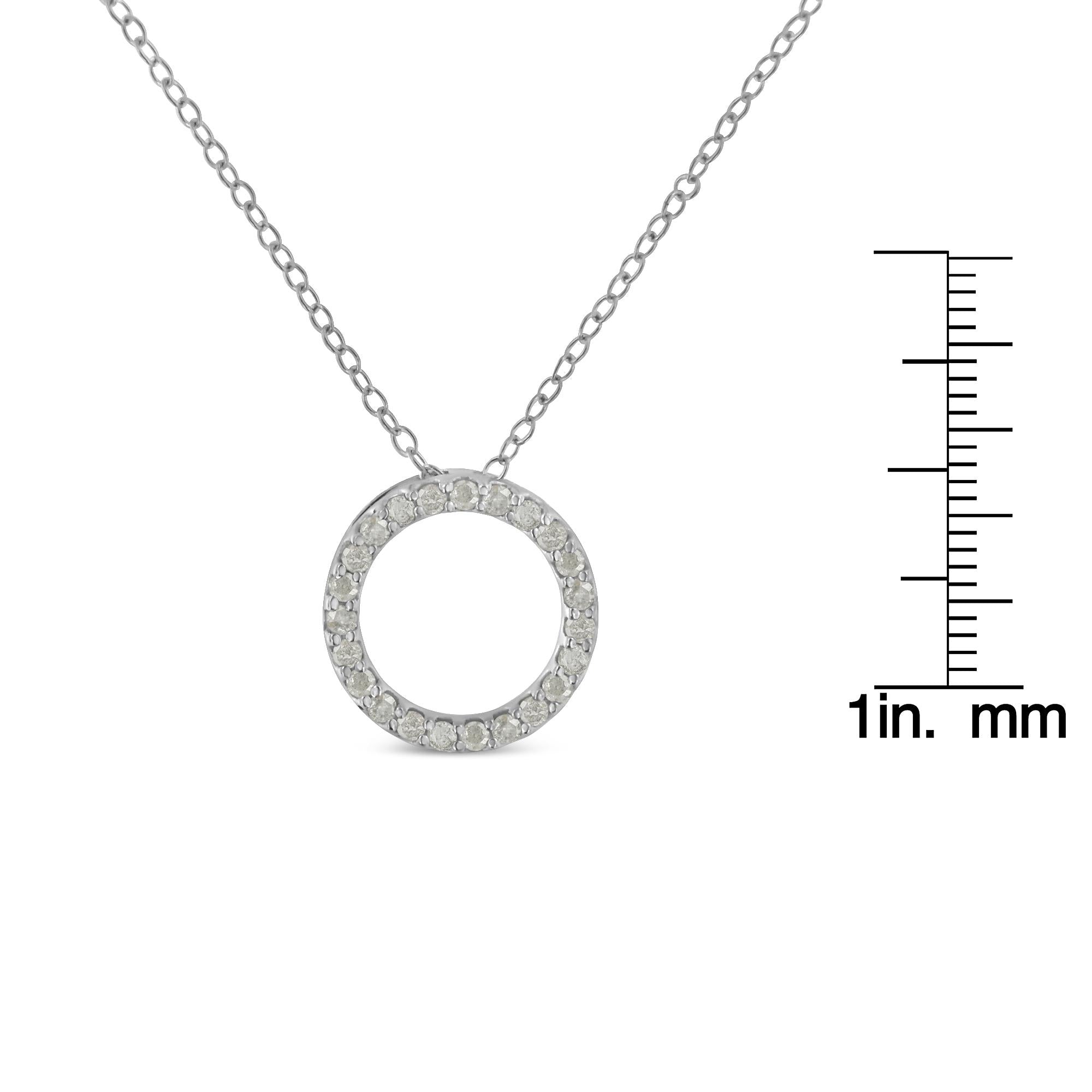 .925 Sterling Silver 1/4 Cttw Round-cut Diamond Open Circle Halo 18" Pendant Necklace (I-J Color, I2-I3 Clarity) - Friggin Jewelry
