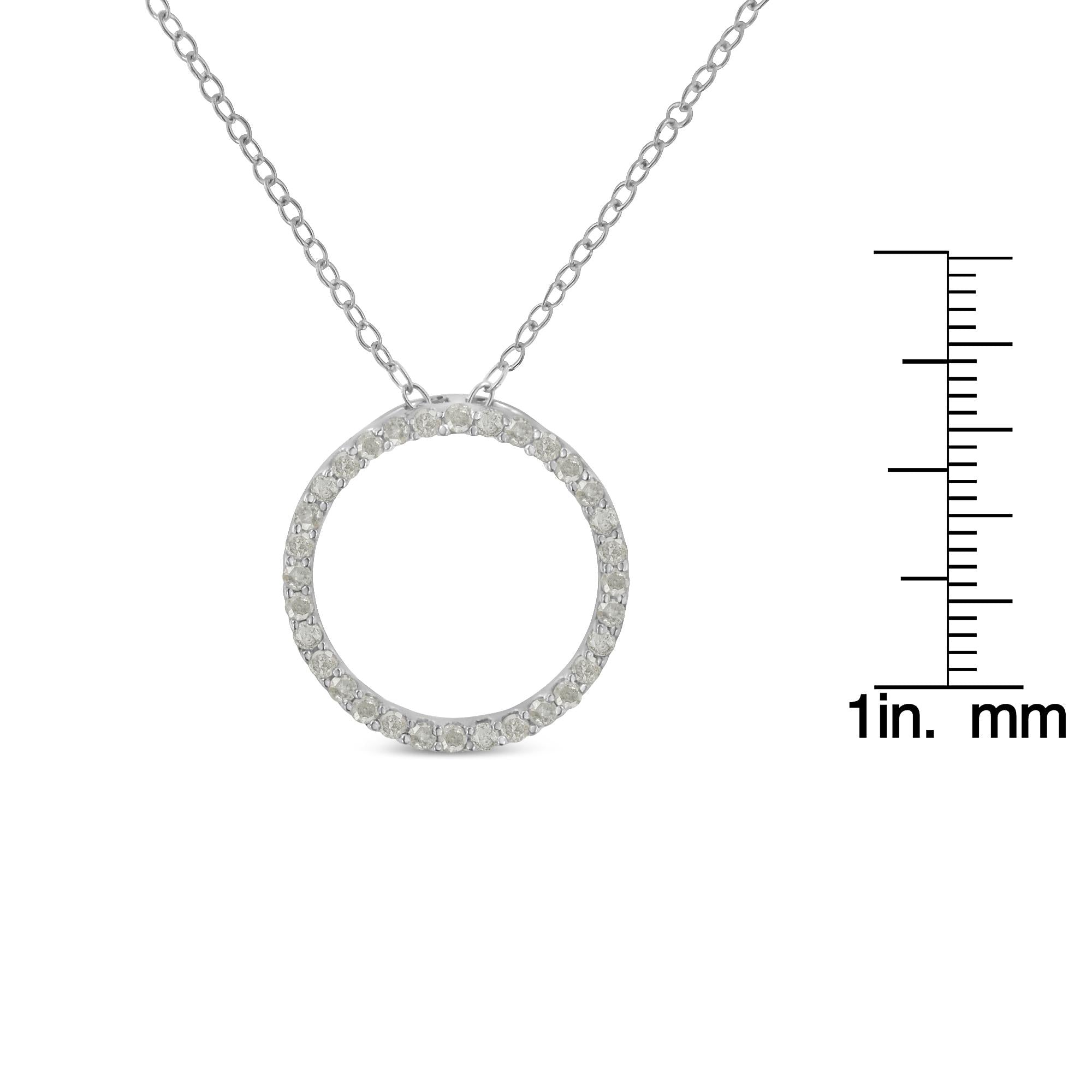 .925 Sterling Silver 1/3 Cttw Round-cut Diamond Open Circle Halo 18" Pendant Necklace (I-J Color, I2-I3 Clarity) - Friggin Jewelry