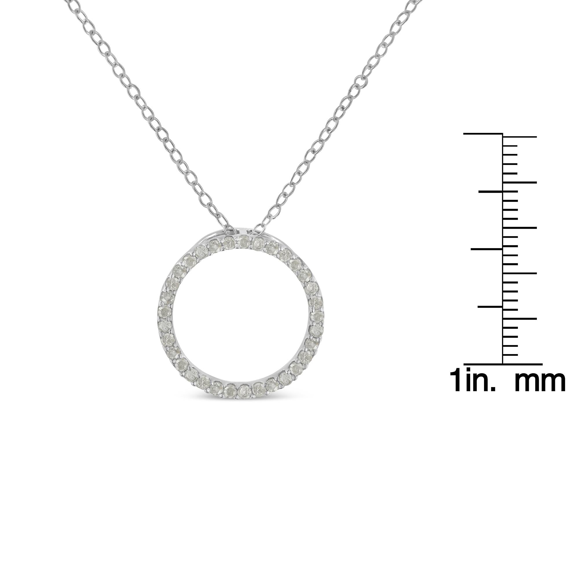 .925 Sterling Silver 1/3 Cttw Round-Cut Diamond Open Circle Halo 18" Pendant Necklace (I-J Color, I2-I3 Clarity) - Friggin Jewelry