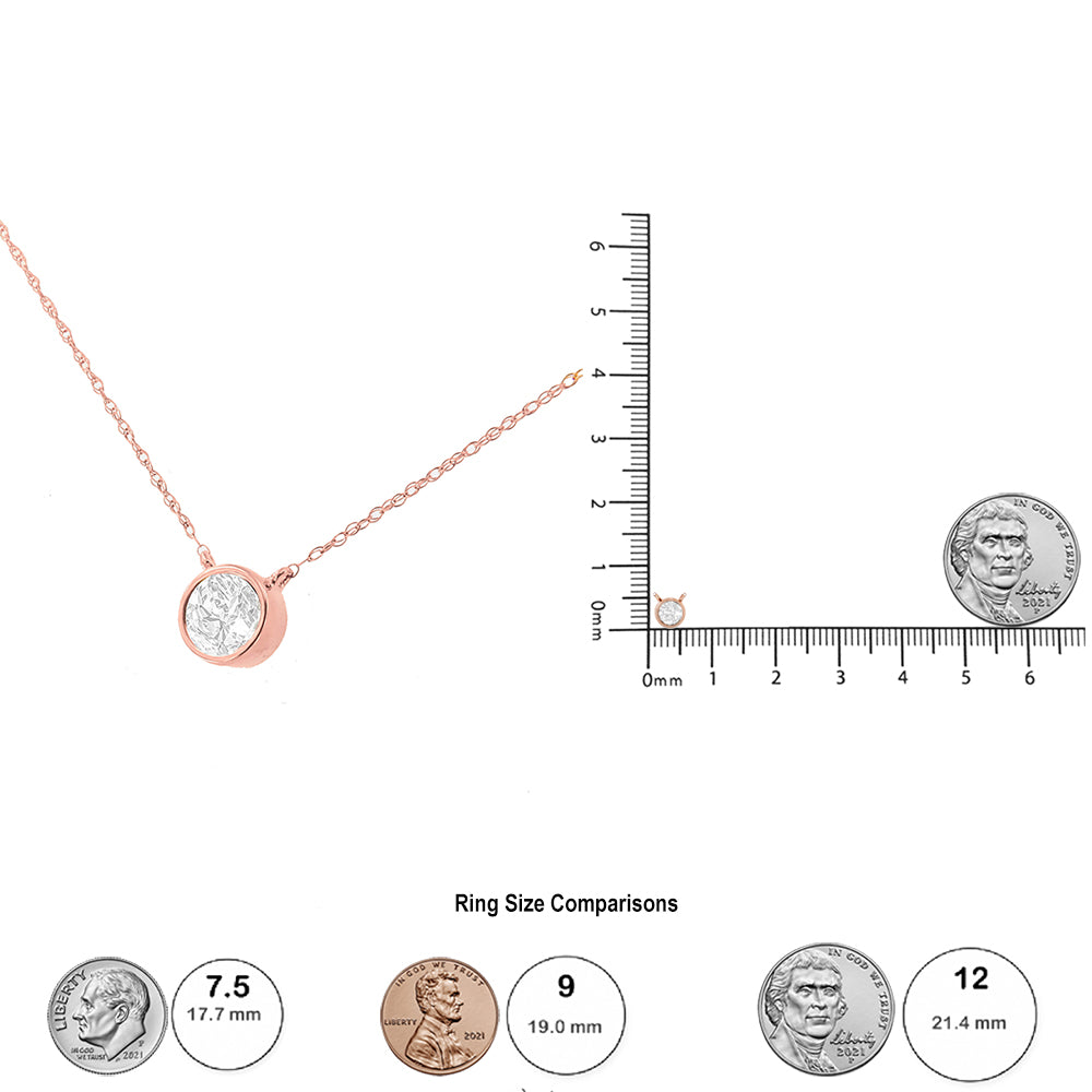 Collana con ciondolo regolabile da 16-18" in oro rosa 10K certificato AGS con diamante solitario rotondo da 1/5 ct incastonato su castone (colore HI, purezza VS1-VS2) - Friggin Jewelry