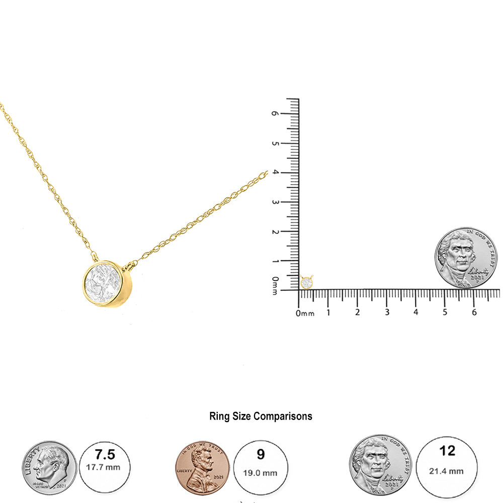 Collana con ciondolo regolabile da 16-18" con diamante solitario rotondo incastonato in oro 10K certificato AGS (colore HI, purezza SI1-SI2) - Friggin Jewelry