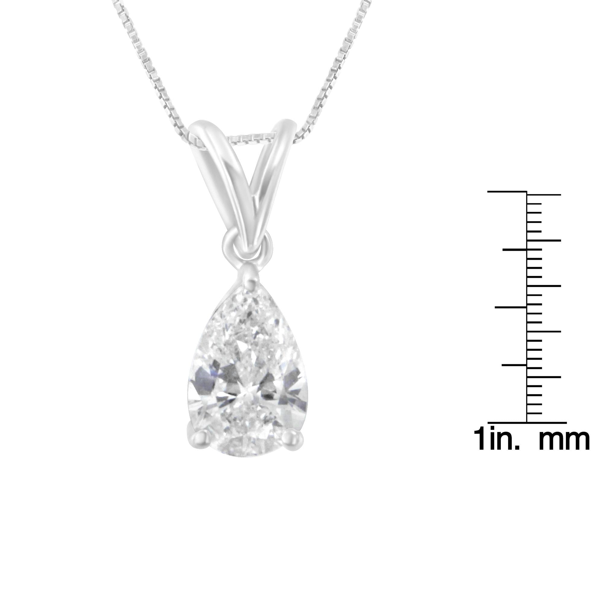 IGI certified 10K White Gold 1/2 cttw Diamond Pear Pendant Necklace (I-J, I1) - Friggin Jewelry Premium