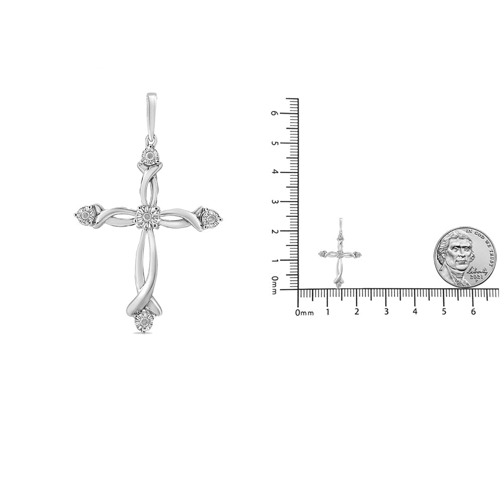 .925 Sterling Silver Round Cut Diamond Accent Cross Pendant Necklace (1/15 cttw, I-J Color, I3 Clarity) - Friggin Jewelry