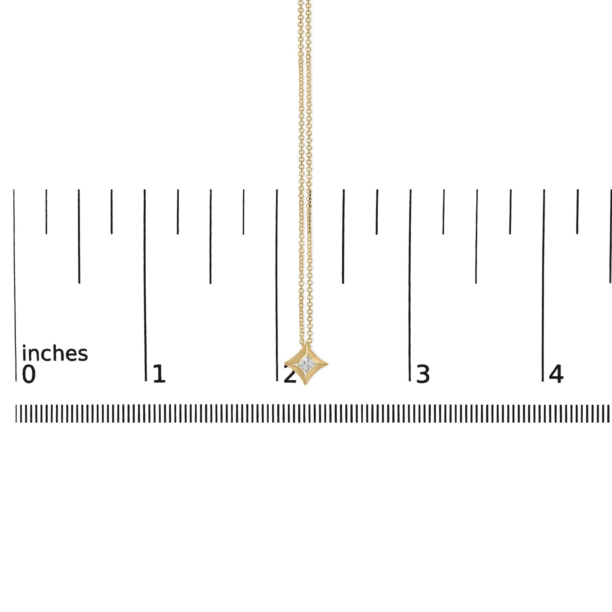 10K Gold 1/5 Cttw Bezel Set Princess Diamond Kite Shaped Solitaire Pendent Necklace - Friggin Jewelry