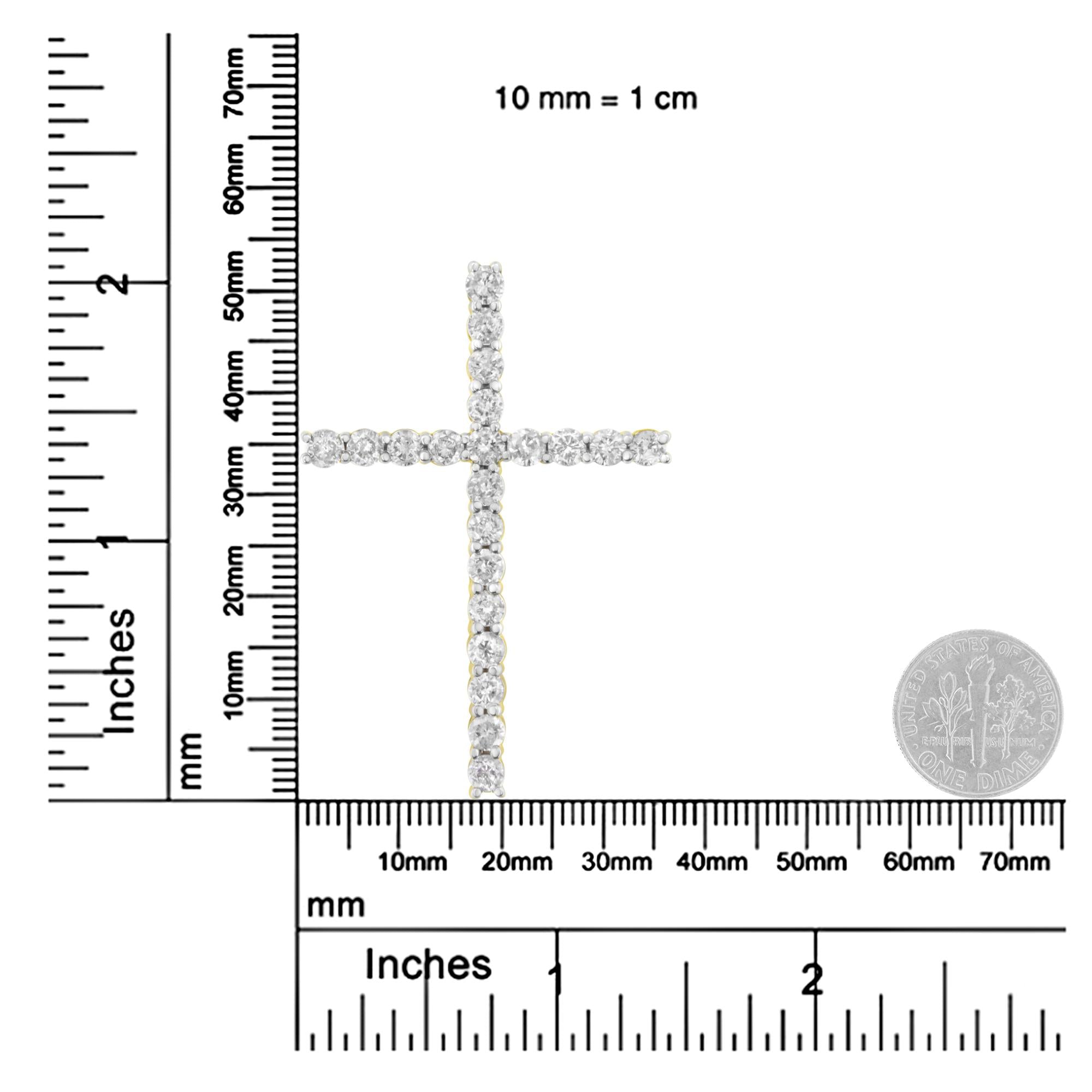 10K Yellow Gold Plated .925 Sterling Silver 4.0 Cttw Round Cut Diamond Cross Pendant Necklace (J-K Color, I1-I2 Clarity) - 18" - Friggin Jewelry