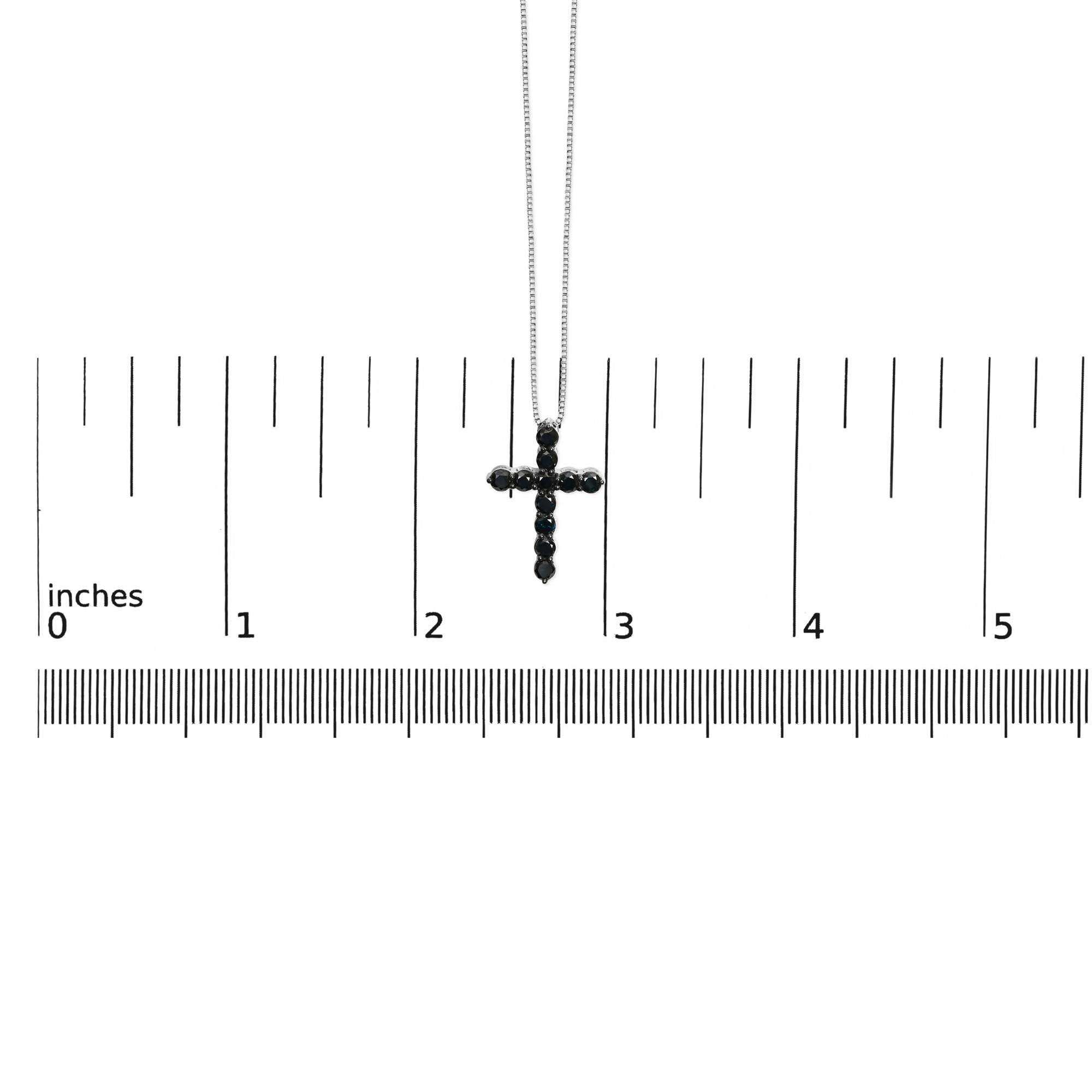 .925 Sterling Silver and Black Rhodium 1.0 Cttw Black Diamond Cross Pendant Necklace (Black Color, I2-I3 Clarity) - 18" Inches - Friggin Jewelry
