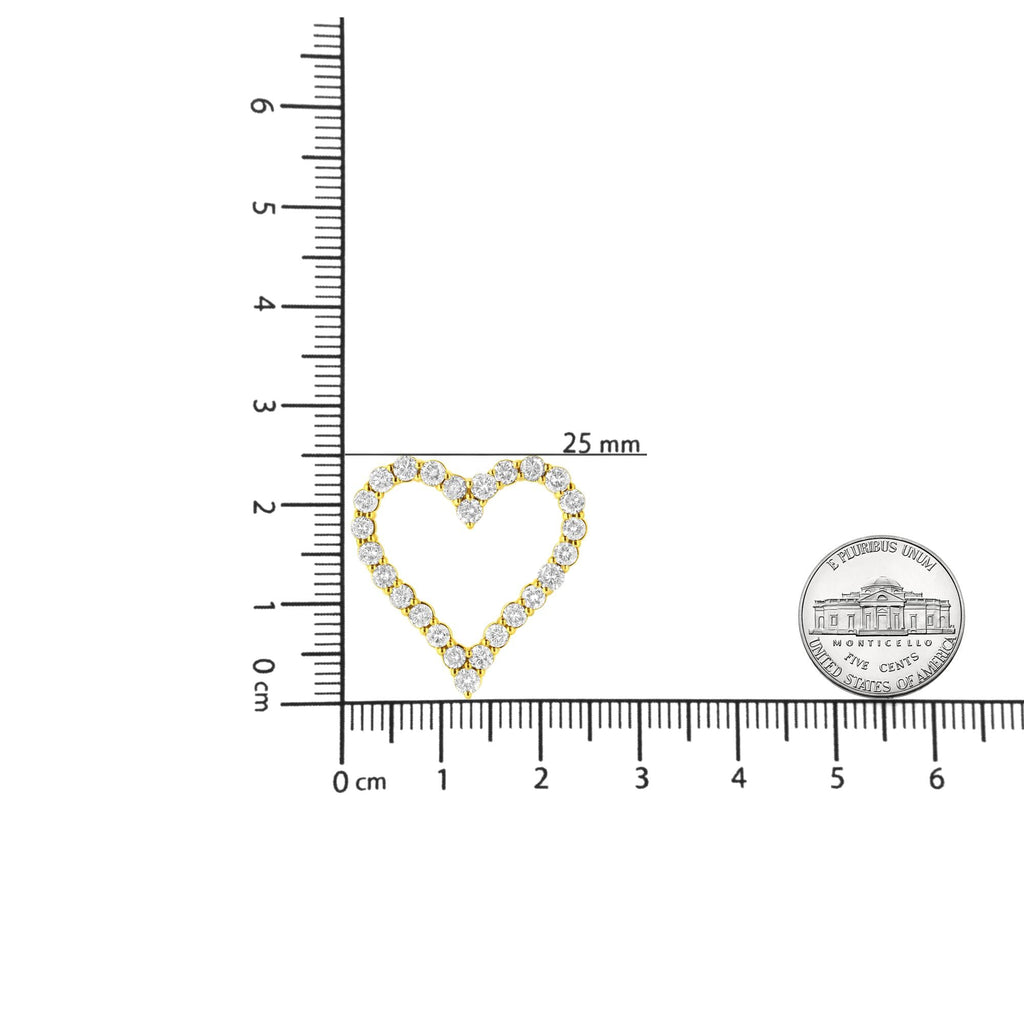 14K Yellow Gold Plated .925 Sterling Silver 2.00 Cttw Shared Prong-Set Round Brilliant-Cut Diamond Open Heart 18" Pendant Necklace (K-L Color, I2-I3 Clarity) - Friggin Jewelry