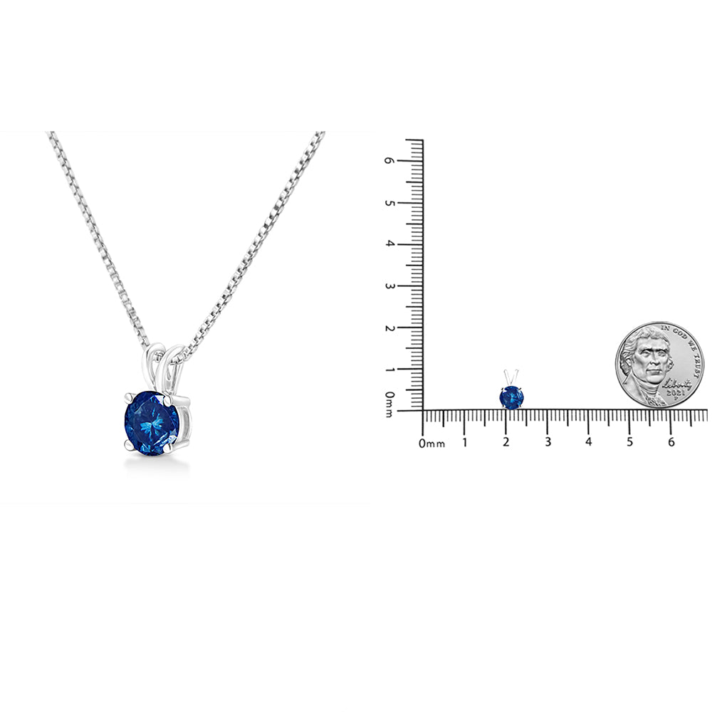 10K White Gold Round Brilliant Cut Lab Grown Blue Diamond 4-Prong Solitaire Pendant Necklace (Blue Color, VS2-SI1 Clarity) - 18" - Friggin Jewelry
