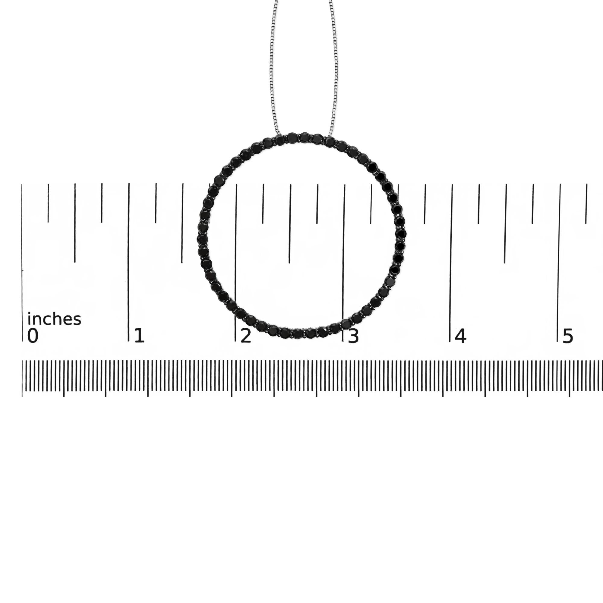 .925 Sterling Silver Black Diamond Open Hoop Circle 18" Pendant Necklace (Black Color, I2-I3 Clarity) - Friggin Jewelry