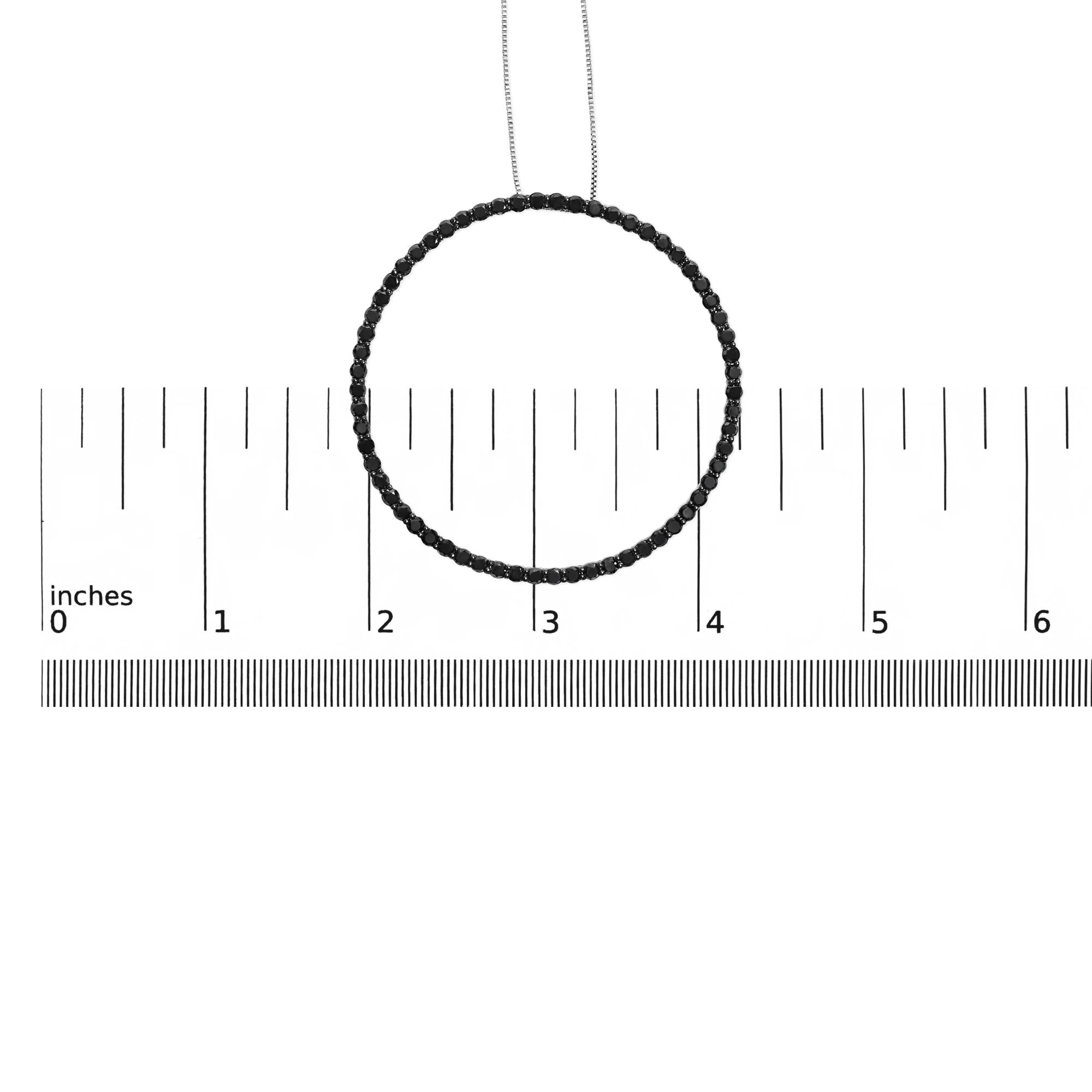 .925 Sterling Silver Black Diamond Open Hoop Circle 18" Pendant Necklace (Black Color, I2-I3 Clarity) - Friggin Jewelry