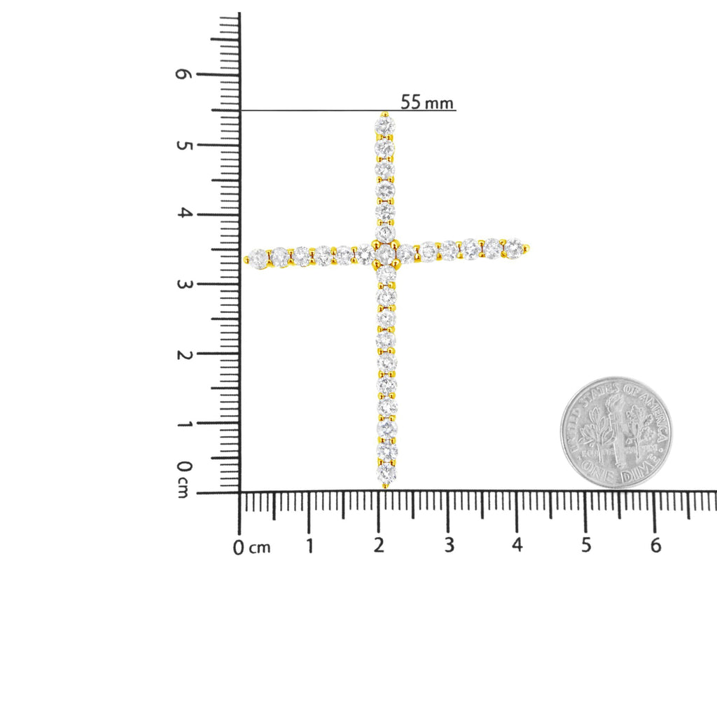 10K Yellow Gold Plated .925 Sterling Silver 3.0 Cttw Prong-Set Round Brilliant Cut Diamond Cross 18" Pendant Necklace (J-K Color, I1-I2 Clarity) - Friggin Jewelry