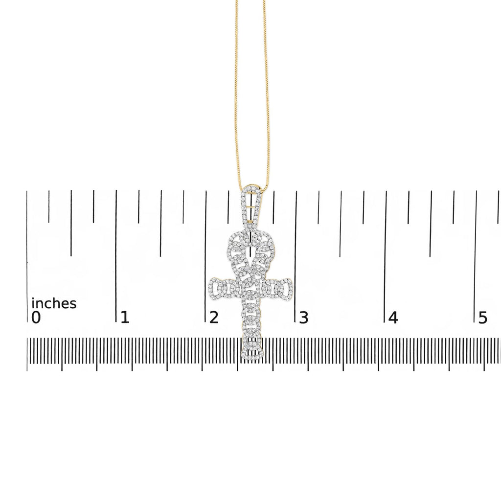 10K Yellow Gold 1.00 Cttw Ankh Cross Pendant (H-I Color, SI1-SI2 Clarity) -18" Inches - Friggin Jewelry