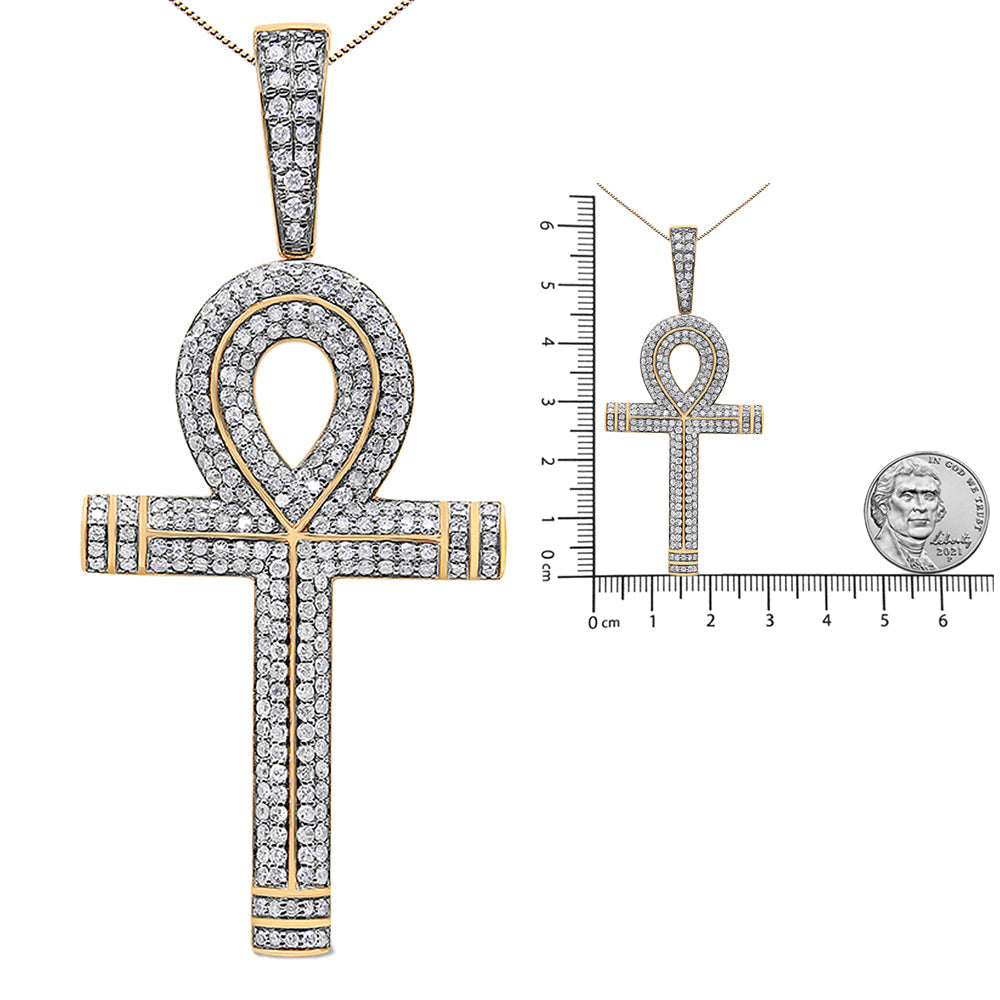 10K Yellow Gold 1 7/8 Cttw Round Diamond Ankh Cross Pendant Necklace for Men (H-I Color, SI1-SI2 Clarity) - NO CHAIN INCLUDED - Friggin Jewelry