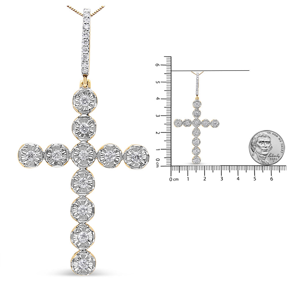 10K Yellow Gold 5/8 Cttw Miracle Set Round Diamond Circle Link Cross Pendant Necklace for Men (H-I Color, SI1-SI2 Clarity) - Chain Note Included - Friggin Jewelry