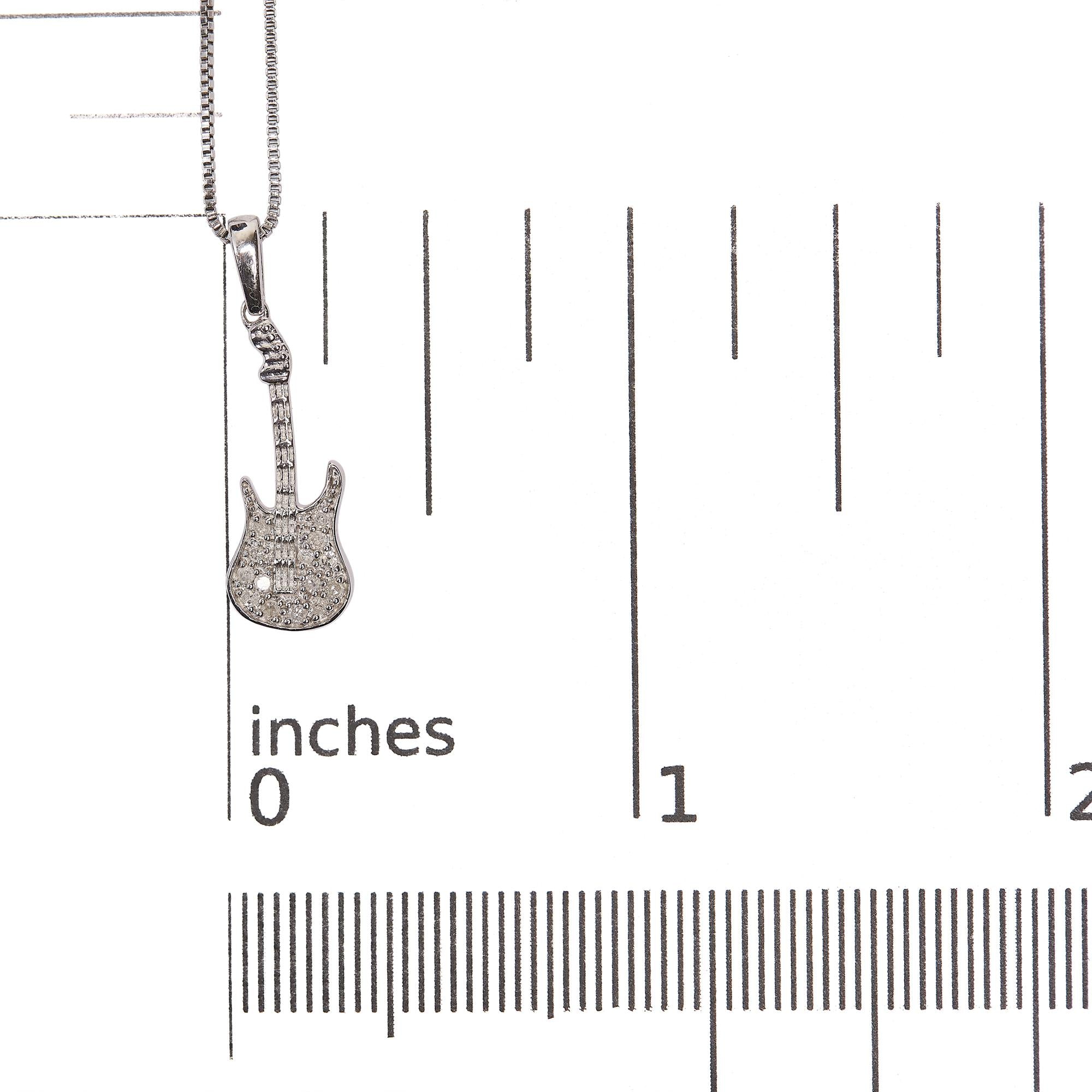.925 Sterling Silver 1/10 Cttw Diamond Studded Guitar Pendant Necklace (I-J Color, I2-I3 Clarity) - 18" Inches - Friggin Jewelry