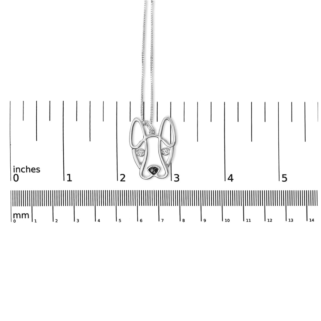 .925 Sterling Silver Diamond Accent and Black Enamel French Bullldog 18" Inch Pendant Necklace inch (I-J Color, I2-I3 Clarity) - Friggin Jewelry
