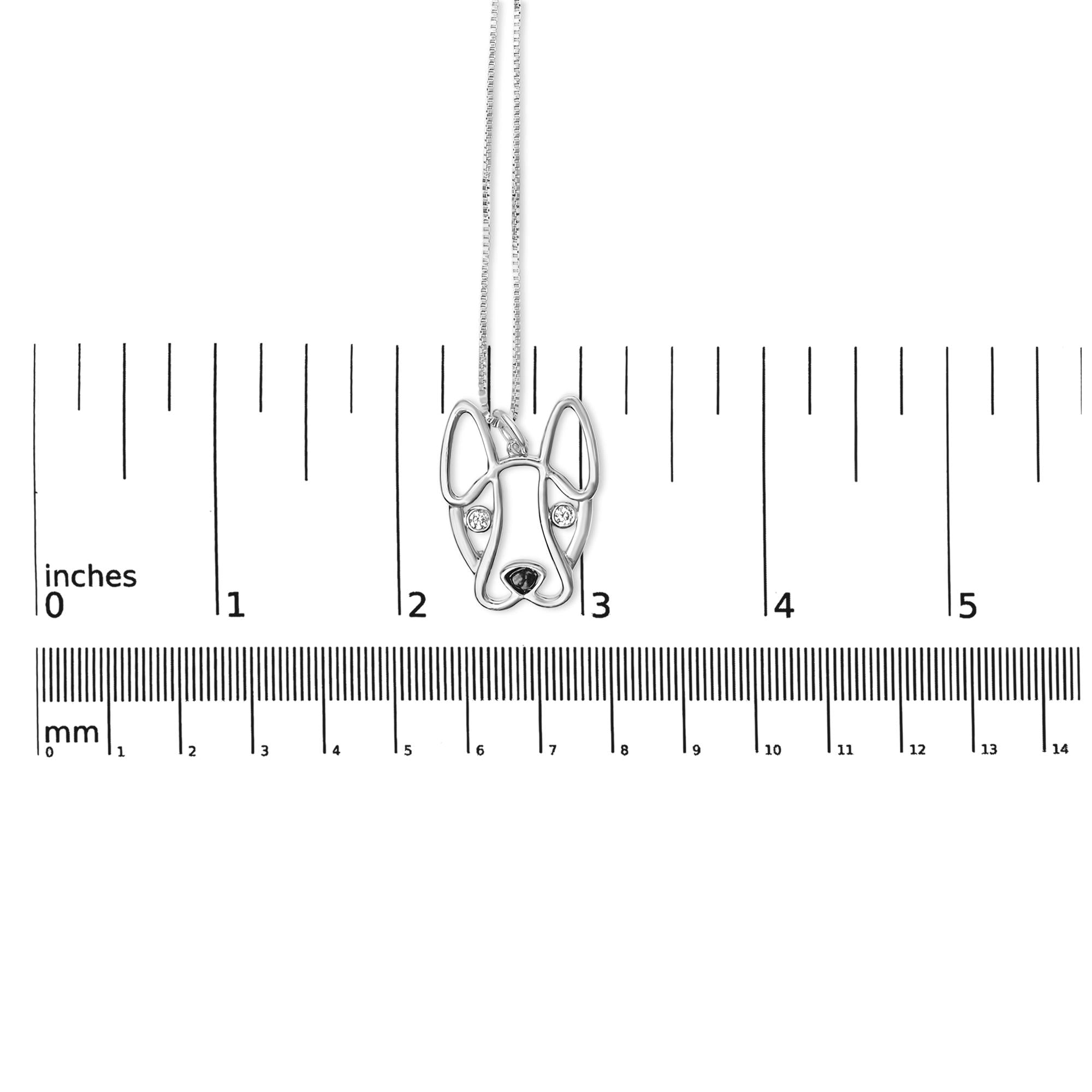.925 Sterling Silver Diamond Accent and Black Enamel French Bullldog 18" Inch Pendant Necklace inch (I-J Color, I2-I3 Clarity) - Friggin Jewelry