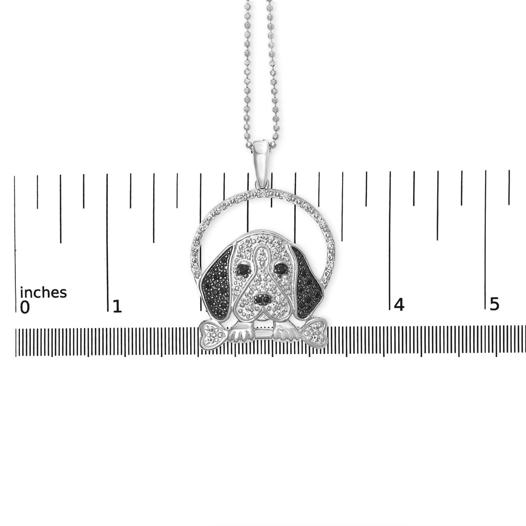 .925 Sterling Silver 1/4 Cttw White and Black Diamond Beagle Dog and Bone Pendant Necklace (I-J Color, I2-I3 Clarity) - 18" Inches - Friggin Jewelry