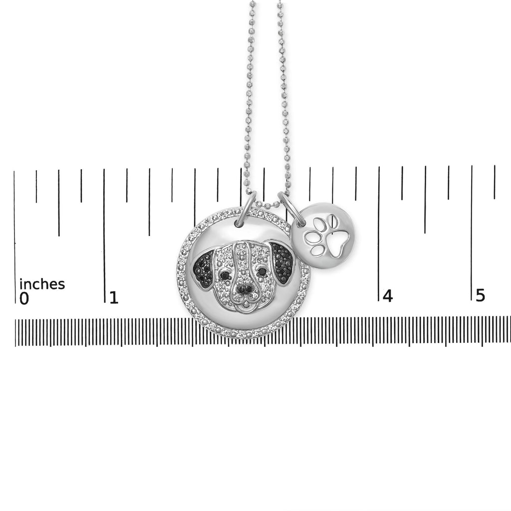 .925 Sterling Silver 1/4 Cttw White and Black Diamond Pitbull Dog Medallion and Charm 18" Pendant Necklace (I-J Color, I2-I3 Clarity) - Friggin Jewelry
