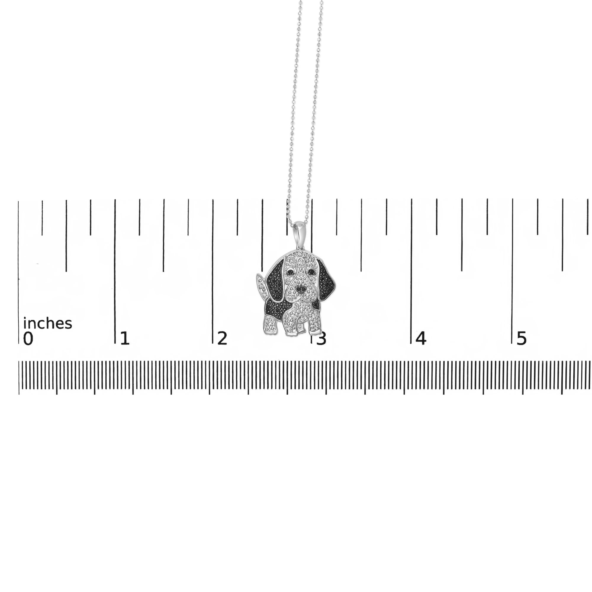 .925 Sterling Silver 1/4 cttw White and Black Diamond Dog Pendant Necklace 18 inch (I-J Color, I2-I3 Clarity) - Friggin Jewelry