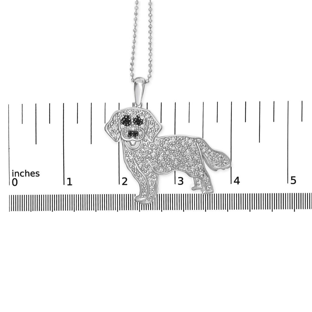 .925 Sterling Silver 1/3 Cttw White and Black Diamond  Labrador Retriever Dog Pendant Necklace (I-J Color, I2-I3 Clarity) - 18" Inches - Friggin Jewelry