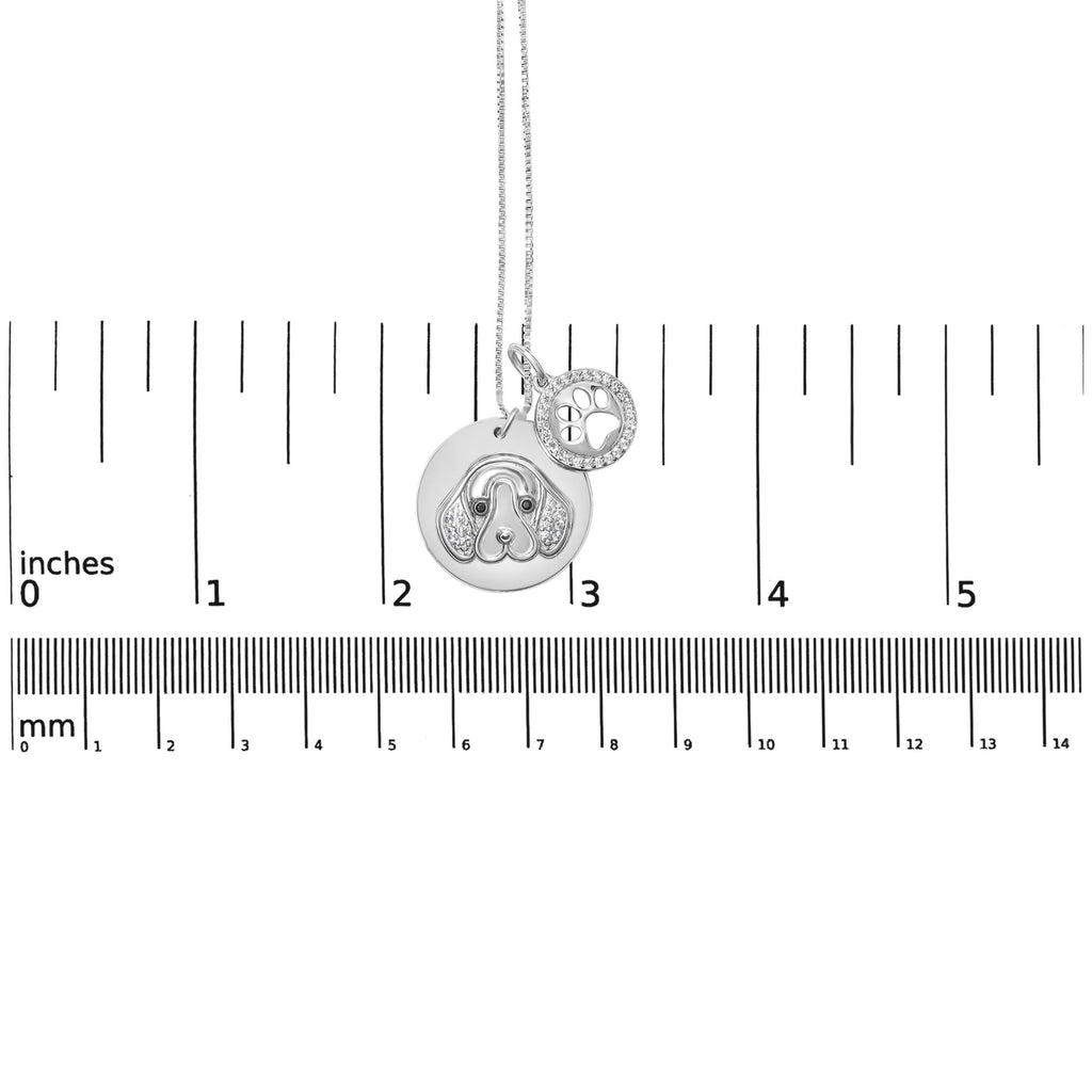 .925 Sterling Silver 1/5 Cttw White and Black Diamond Beagle Dog Medallion and Charm 18" Pendant Necklace (I-J Color, I2-I3 Clarity) - Friggin Jewelry