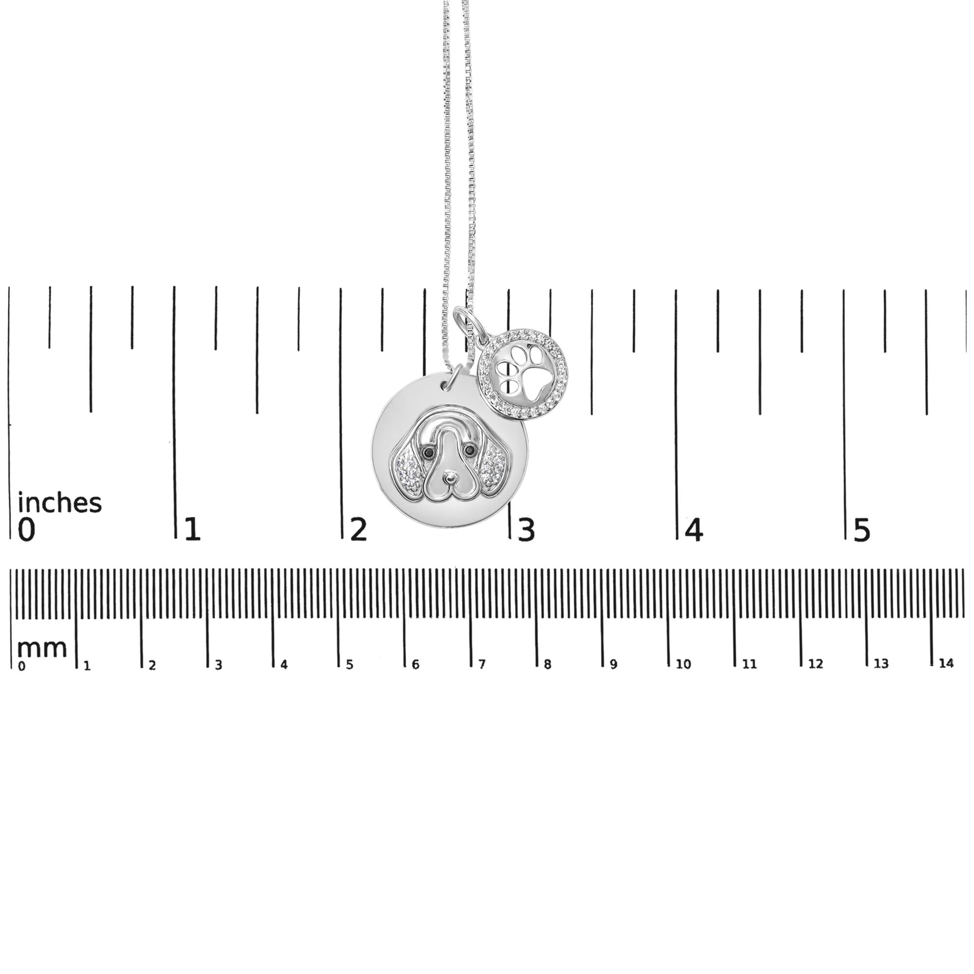 .925 Sterling Silver 1/5 Cttw White and Black Diamond Beagle Dog Medallion and Charm 18" Pendant Necklace (I-J Color, I2-I3 Clarity) - Friggin Jewelry