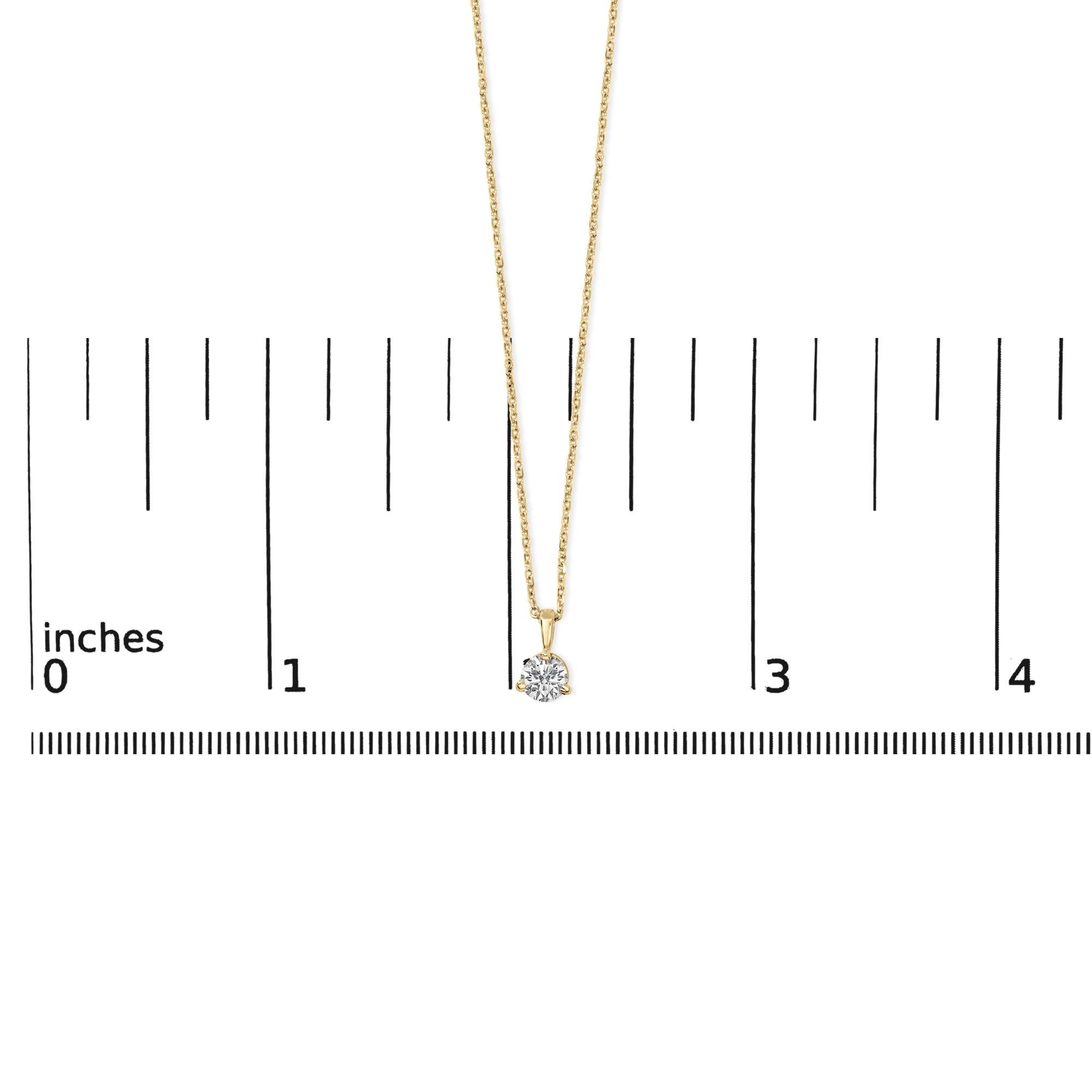 14K Yellow Gold 3/8 Cttw 3 Prong Martini Set Round Diamond Solitaire Pendant Necklace (G-H Color, SI2-I1 Clarity) - 18" Inches