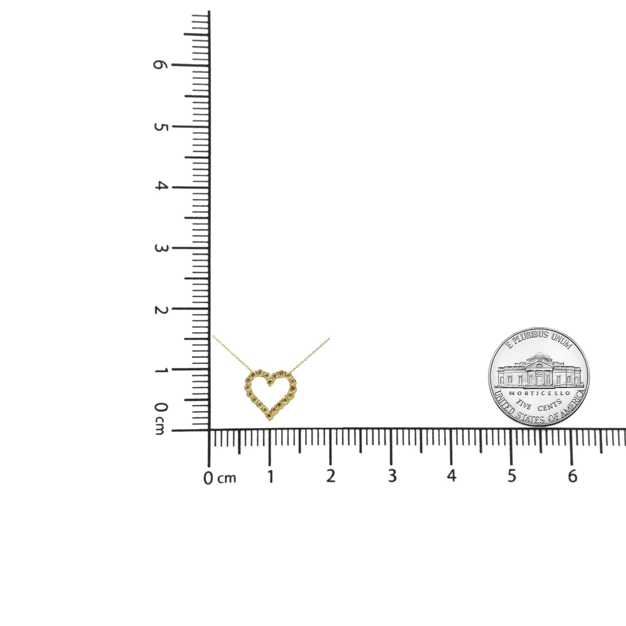 10K Yellow Gold Flashed .925 Sterling Silver 1/2 Cttw Champagne Diamond Miracle Plate Heart Pendant Necklace (K-L Color, I1-I2 Clarity) - 18" - Friggin Jewelry