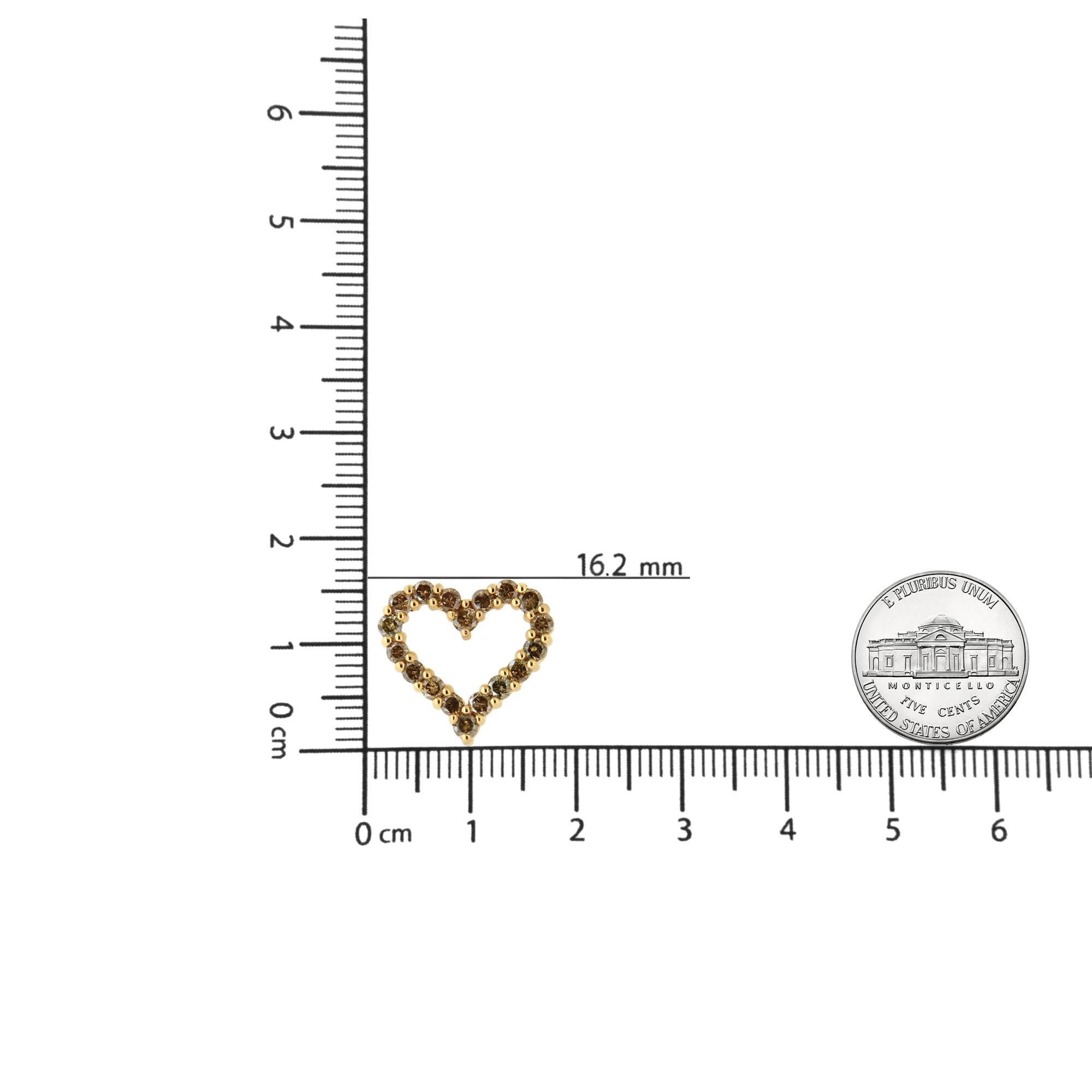 14K Yellow Gold Plated .925 Sterling Silver 1.0 Cttw Champagne Diamond Heart Pendant Necklace (K-L Color, I1-I2 Clarity) - 18" - Friggin Jewelry