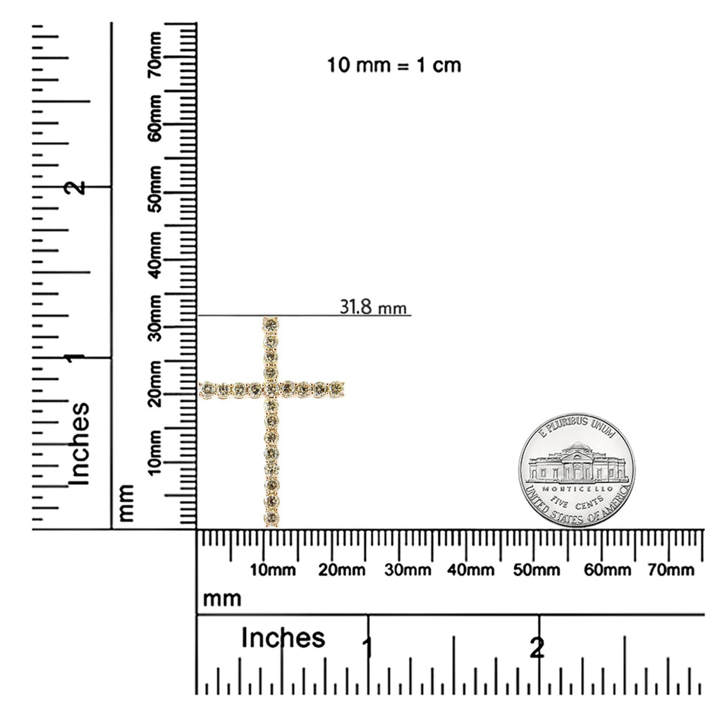 .925 Sterling Silver 1.0 Cttw Champagne Diamond Gold Cross Pendant Necklace for Women (Champagne Color, I1-I2 Clarity)- 18 inch - Friggin Jewelry