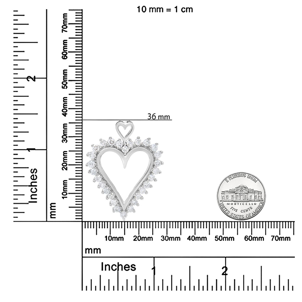 .925 Sterling Silver 1 3/4 Cttw Round Diamond Lined Open Heart Pendant 18" Necklace (I-J Color, I2-I3 Clarity) - Friggin Jewelry