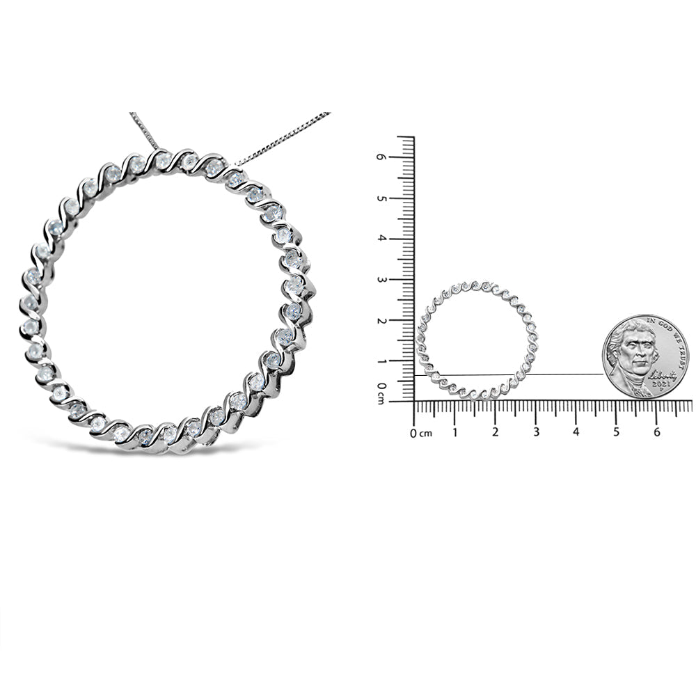 .925 Sterling Silver 3/4 Cttw Round Diamond Spiral Curved Circle Pendant 18" Necklace (I-J Color, I3 Clarity) - Friggin Jewelry