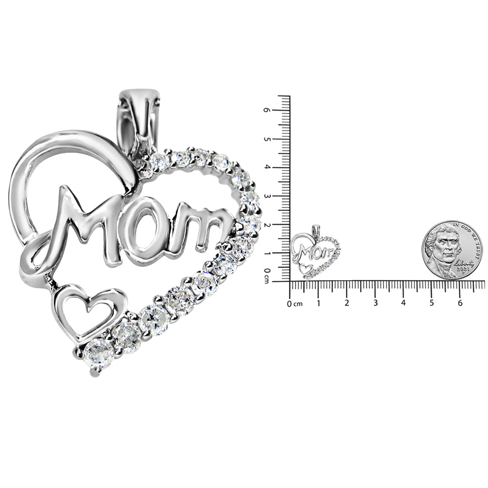 .925 Sterling Silver 1/4 Cttw Round Diamond "Mom" Heart Pendant 18" Necklace (I-J Color, I3 Clarity) - Mom - Friggin Jewelry