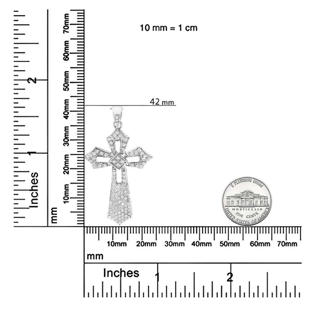 .925 Sterling Silver 1.00 Cttw Diamond Fleur De Lis Cross 18" Pendant Necklace (H-I Color, I2-I3 Clarity) - Friggin Jewelry