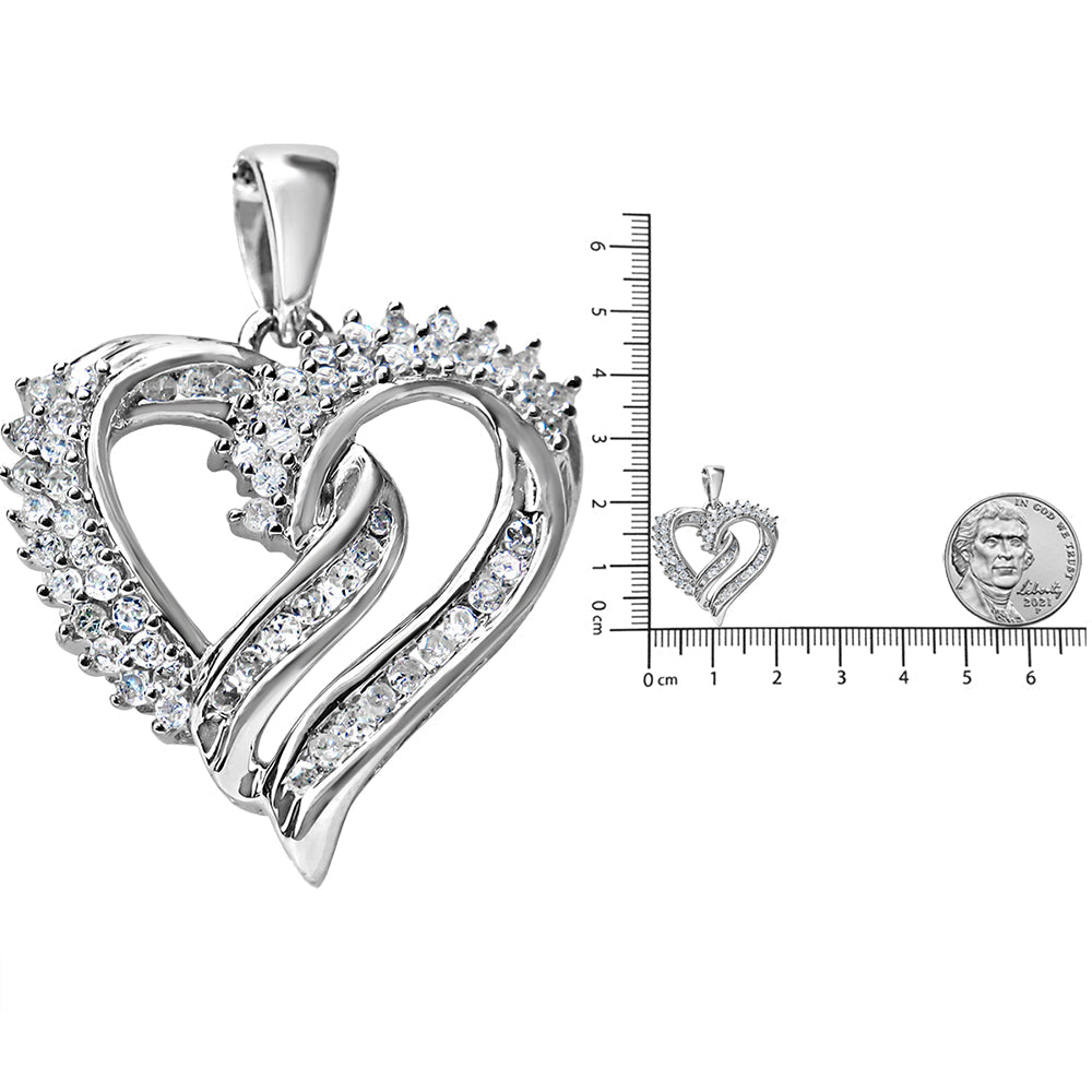 .925 Sterling Silver 1/2 Cttw Diamond Double Row Openwork Heart Pendant 18" Necklace (I-J Color, I3 Clarity) - Friggin Jewelry