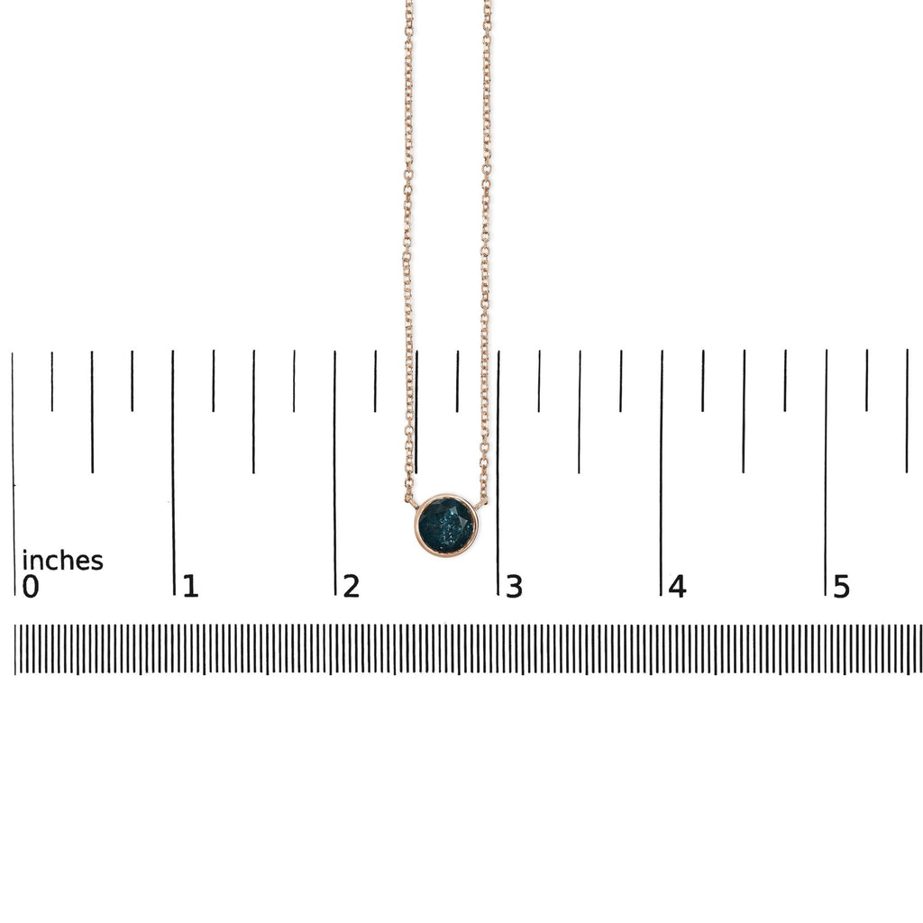 Collana con ciondolo solitario in oro rosa 14 carati con diamanti blu incastonati a castone da 2,0 ct - 18" pollici - Friggin Jewelry