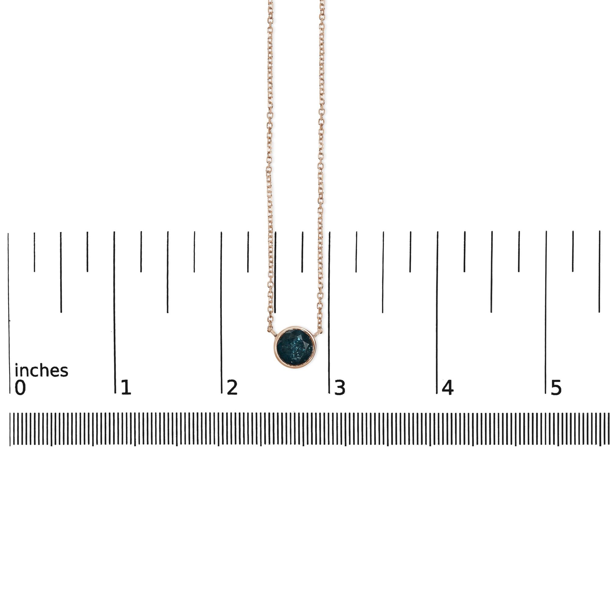 14K Rose Gold 2.0 Cttw Bezel Set Blue Diamond Solitaire Pendant Necklace  - 18" Inches - Friggin Jewelry