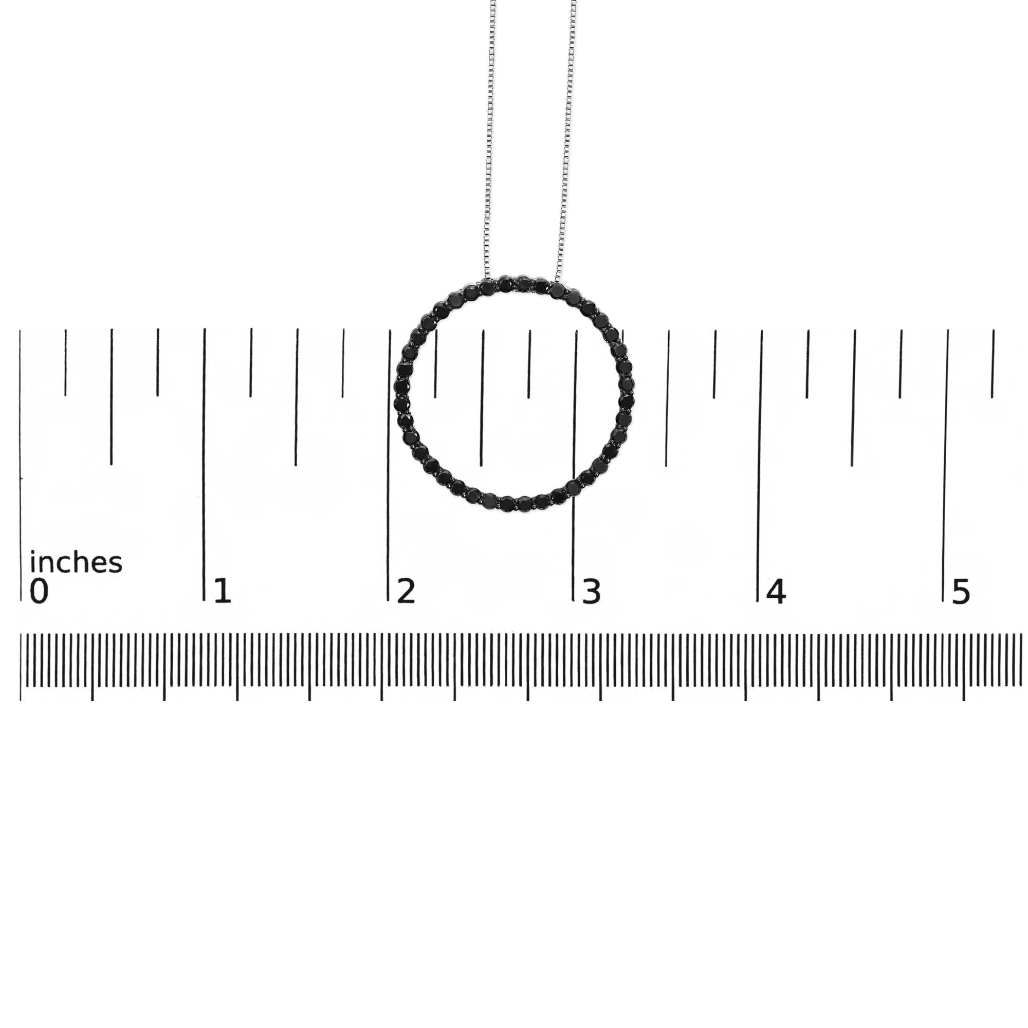 .925 Sterling Silver Black Diamond Open Hoop Circle 18" Pendant Necklace (Black Color, I2-I3 Clarity) - Friggin Jewelry