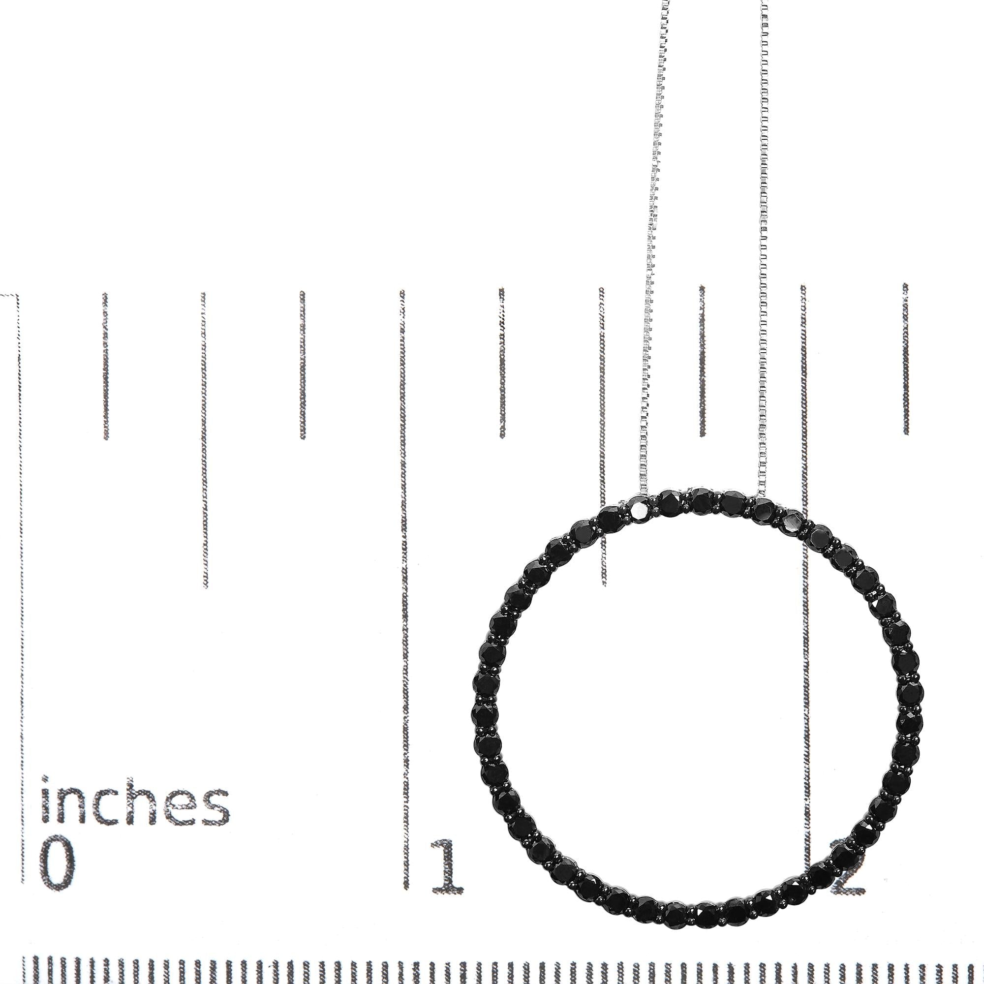 .925 Sterling Silver Black Diamond Open Hoop Circle 18" Pendant Necklace (Black Color, I2-I3 Clarity) - Friggin Jewelry