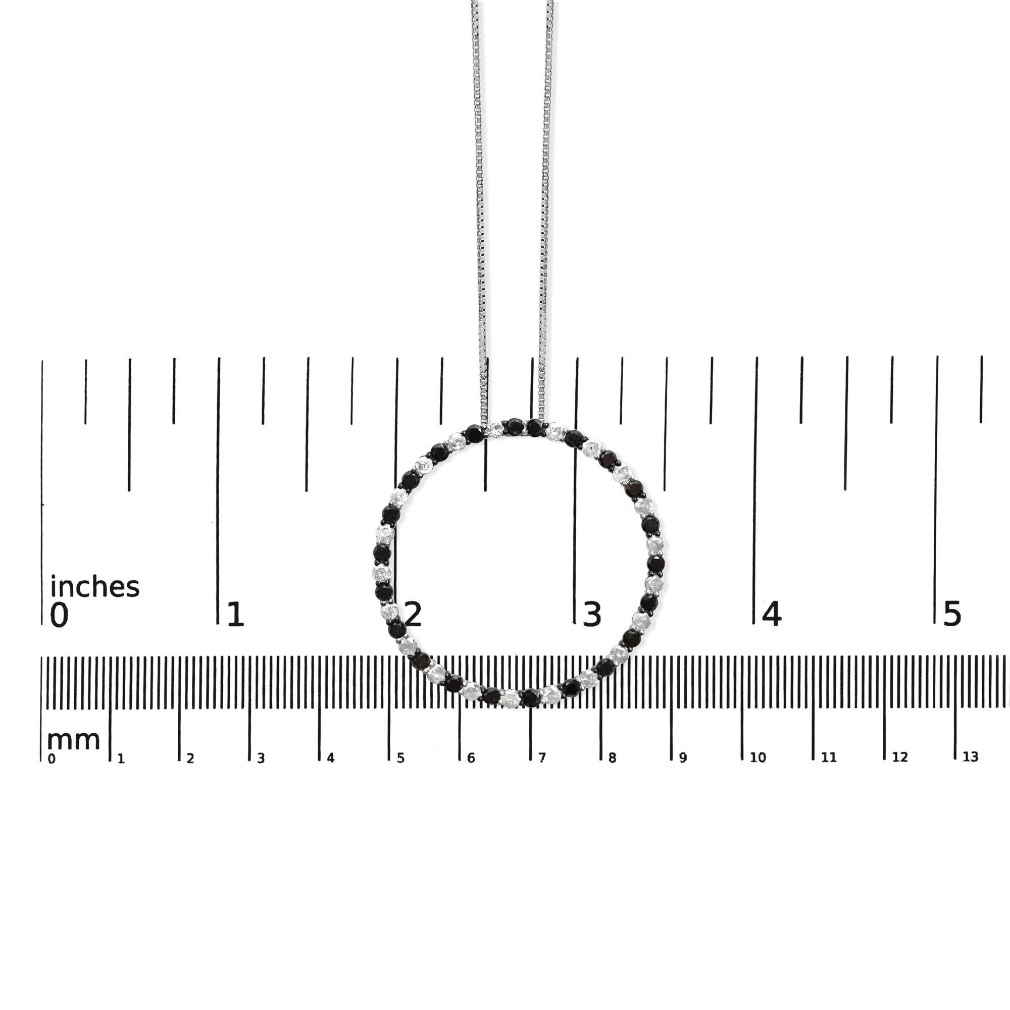 .925 Sterling Silver 3.0 Cttw Alternating Black and White Diamond Open Hoop Circle Pendant Necklace (H-I Color, I3 Clarity) - 18" Inches - Friggin Jewelry