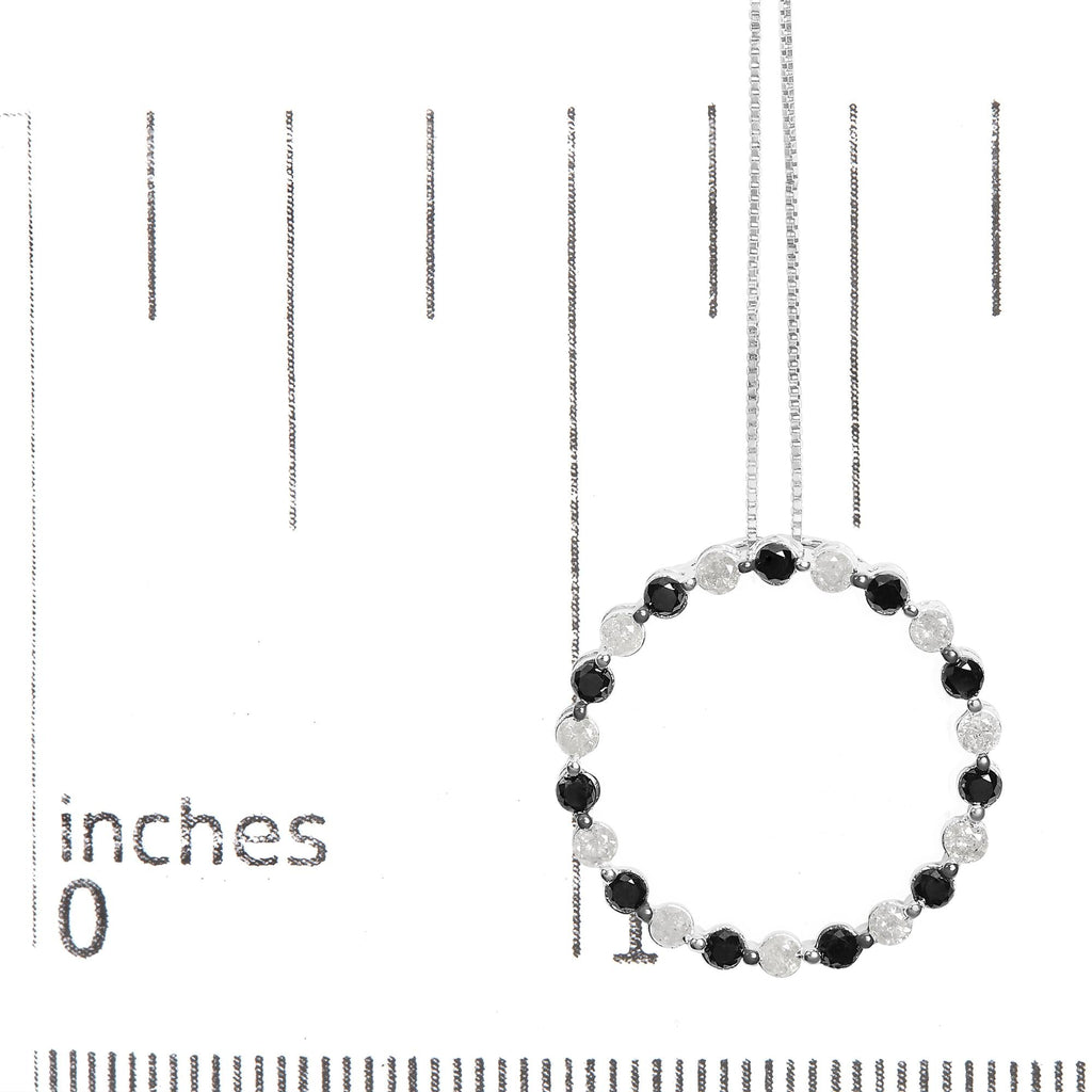 Collana con pendente a cerchio aperto in argento sterling 925 da 1 3/4 carati con diamanti alternati bianchi e neri (colore HI, purezza I2-I3) - 18 pollici - Friggin Jewelry