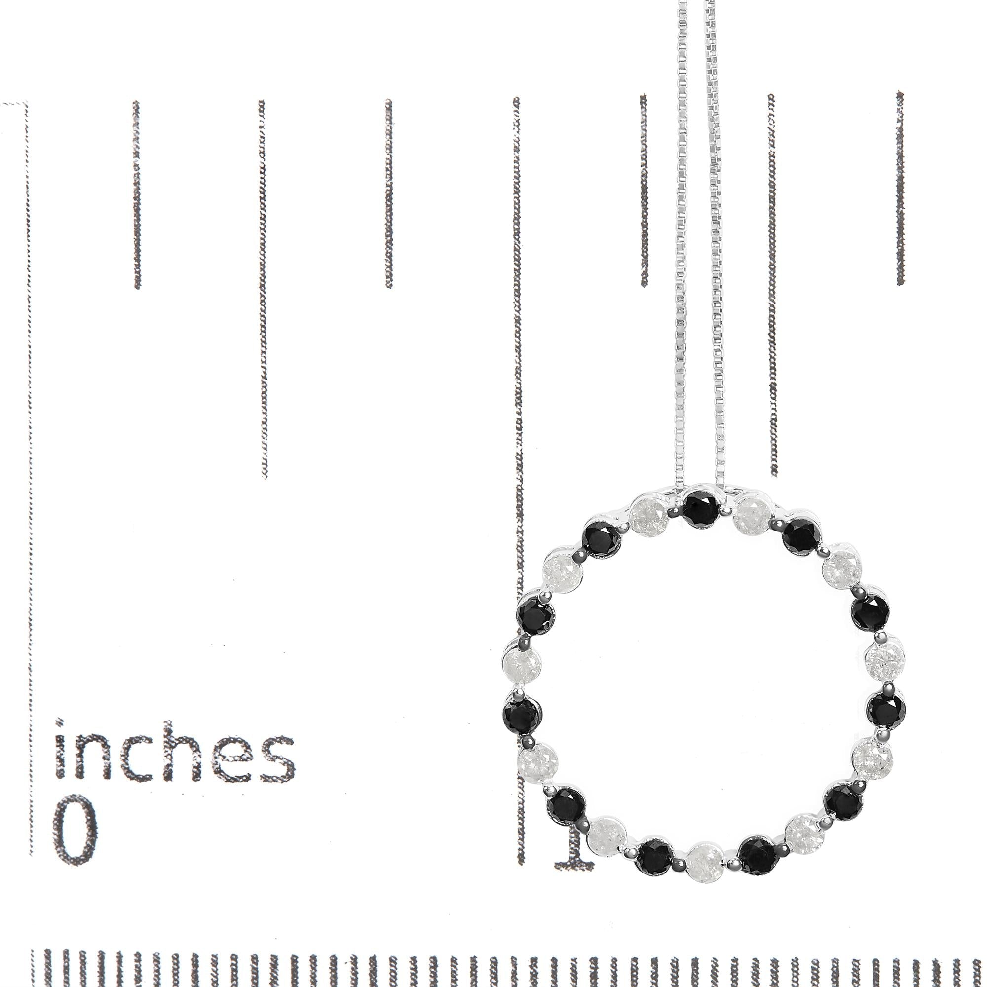 .925 Sterling Silver 1 3/4 Cttw Alternating Black and White Diamond Open Circle Hoop Pendant Necklace (H-I Color, I2-I3 Clarity) - 18" Inches - Friggin Jewelry