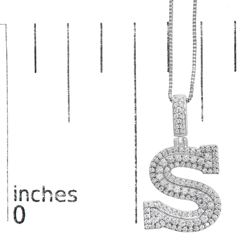 .925 Sterling Silver 1 1/10 Cttw Round Lab-Grown Diamond "S" Pendant Necklace - 18" - Friggin Jewelry