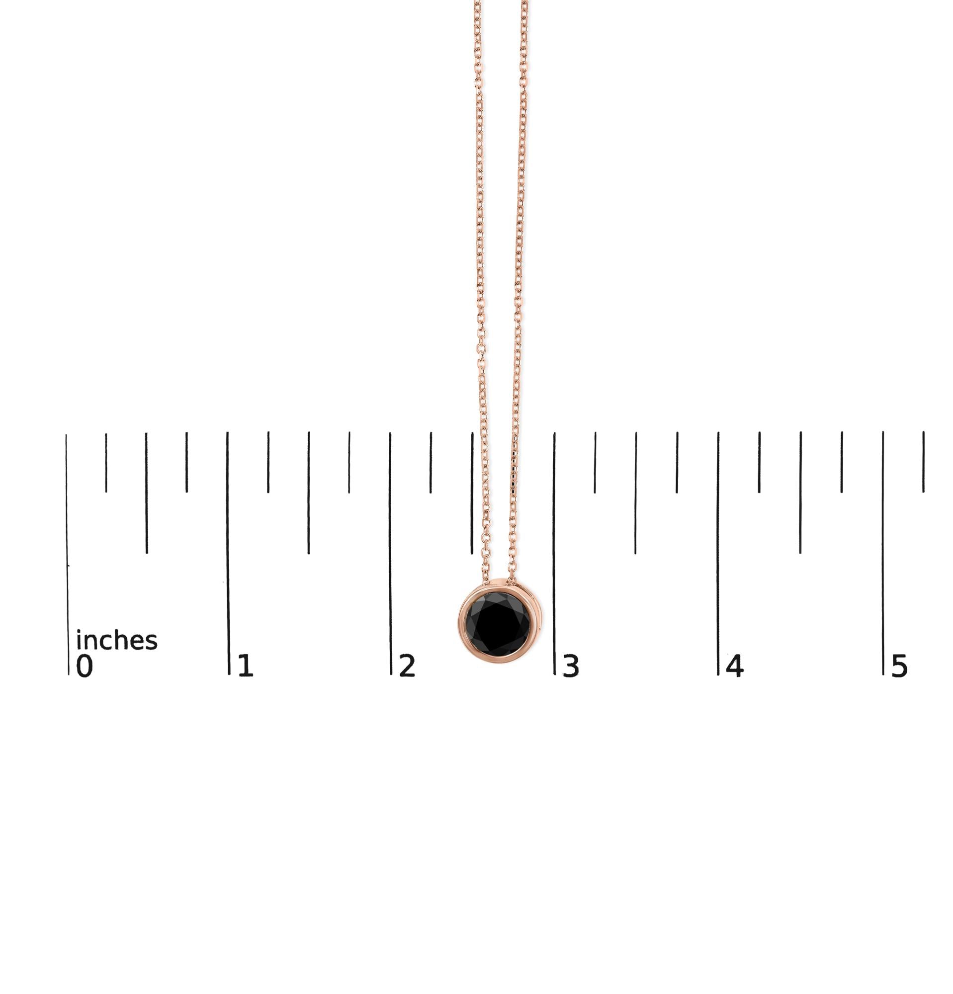 Collar con colgante solitario de diamante redondo negro engastado en bisel en oro rosa de 14 quilates (color negro, claridad I2-I3) - 45,7 cm - Friggin Jewelry