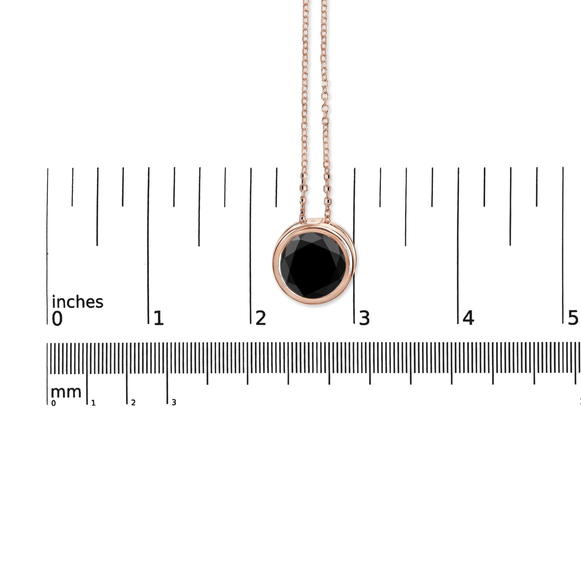 14K Rose Gold Bezel-Set Black Round Diamond Solitaire Pendant Necklace (Black Color, I2-I3 Clarity) - 18" - Friggin Jewelry Premium