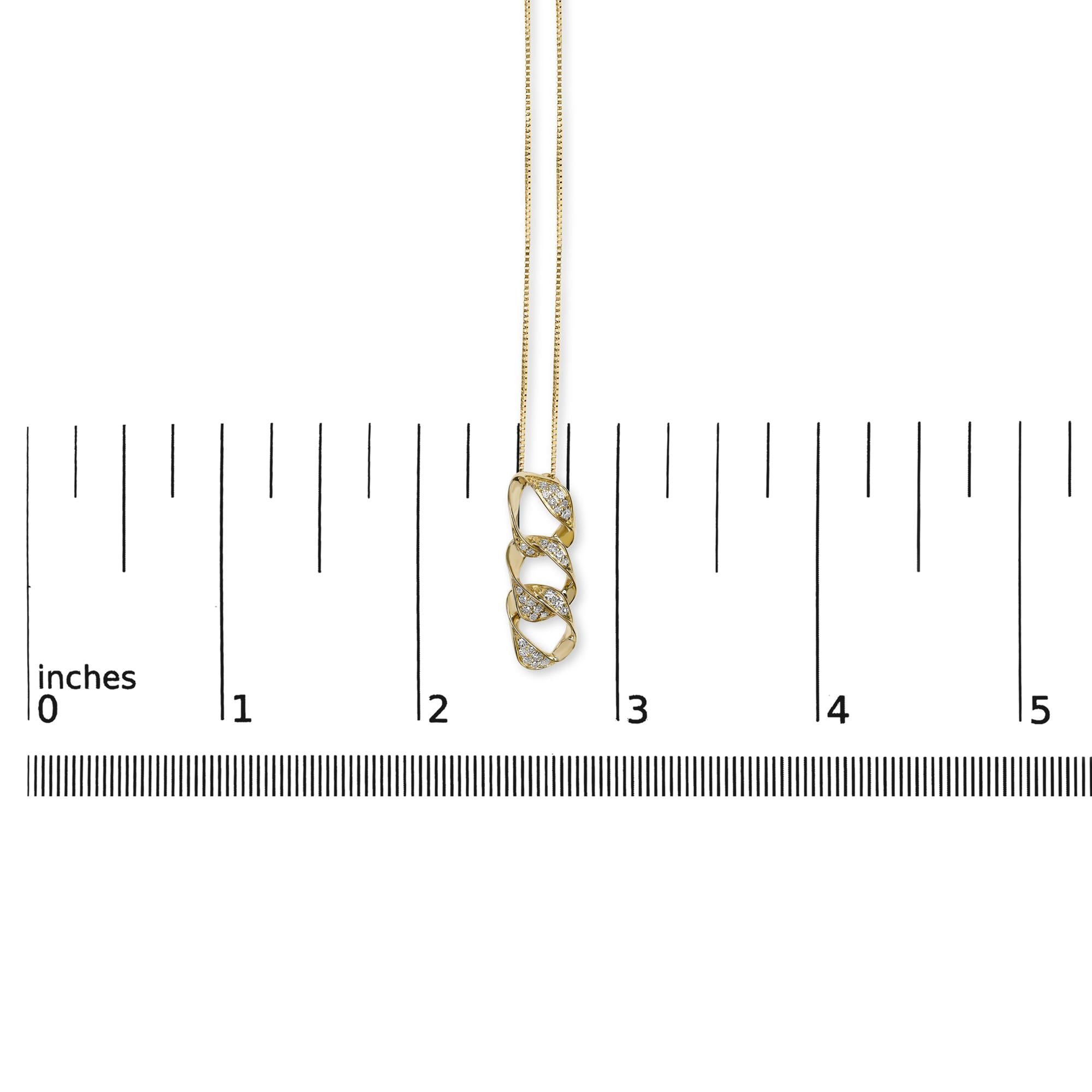 14K Yellow Gold Plated .925 Sterling Silver 1/6 Cttw Diamond Interlocking Triple Asymmetric Circle Hoop 18" Pendant Necklace (H-I Color, I1-I2 Clarity) - Friggin Jewelry