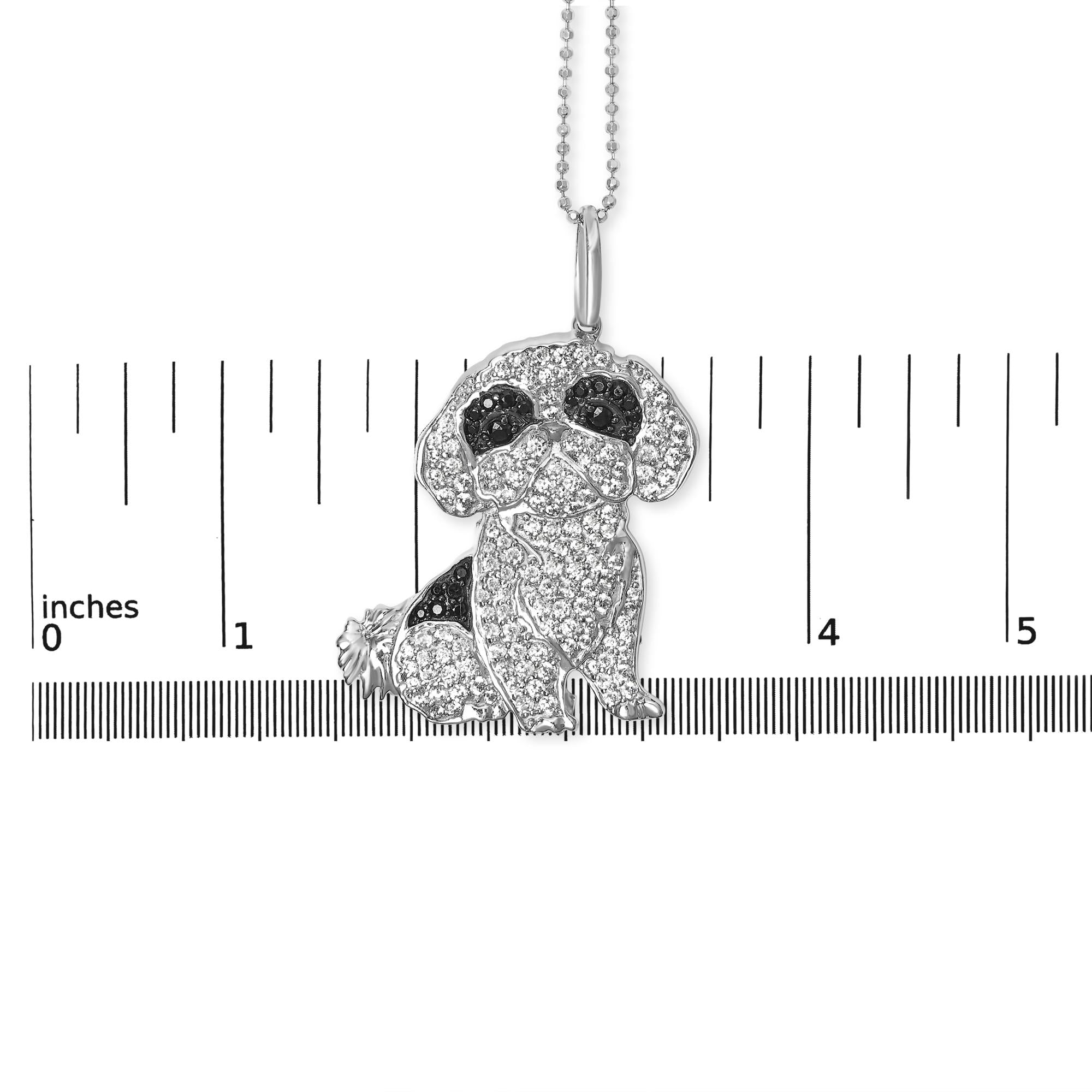 .925 Sterling Silver 1 1/4 Cttw Diamond Shih Tzu Dog Pendant Necklace 18 inch (Black and I-J Color, I2-I3 Clarity) - Friggin Jewelry