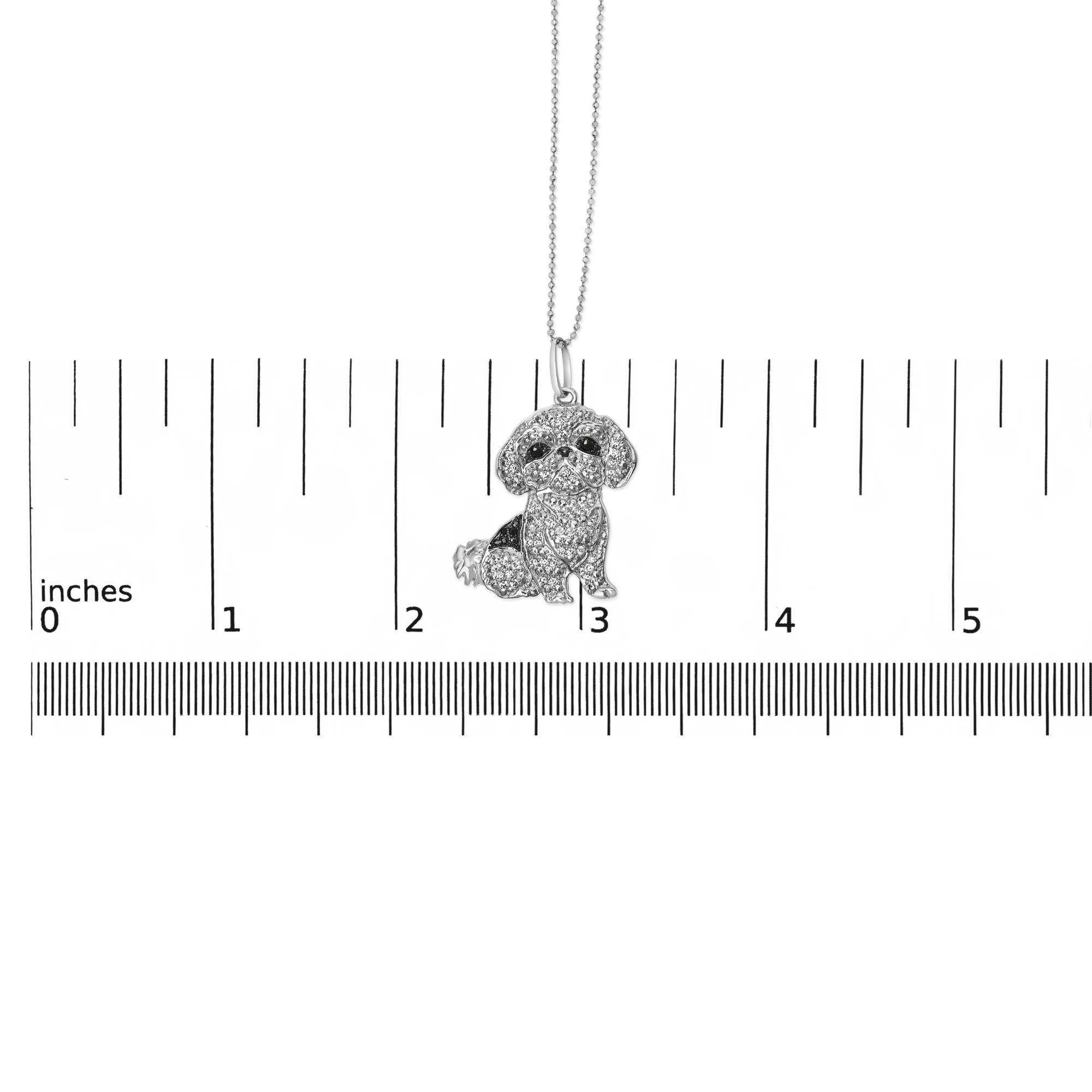 .925 Sterling Silver 1/2 Cttw White and Black Diamond Shih Tzu Dog 18" Pendant Necklace (I-J Color, I2-I3 Clarity) - Friggin Jewelry