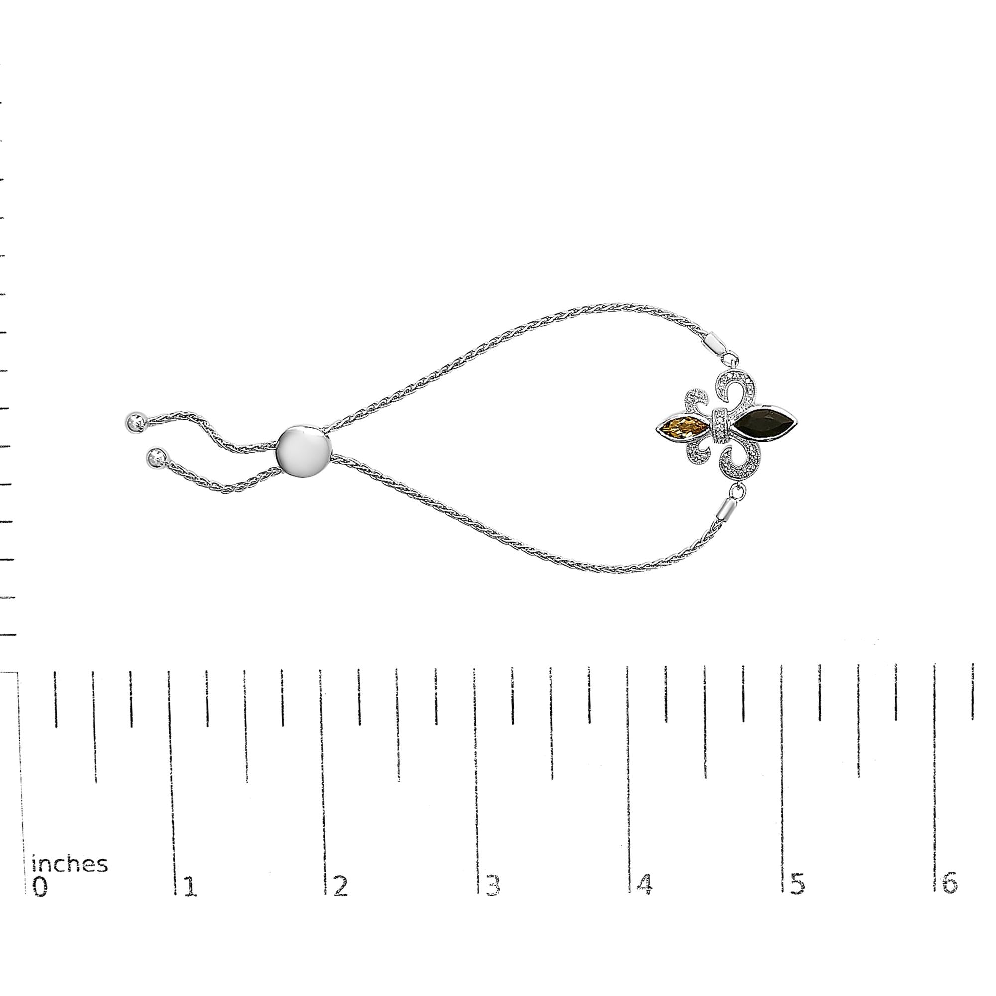.925 Sterling Silver Marquise Black Onyx, Orange Citrine, and Diamond Accent Lariat 4”-10” Fleur De Lis Adjustable Bolo Bracelet (I-J Color, I1-I2 Clarity) - 7" - Friggin Jewelry